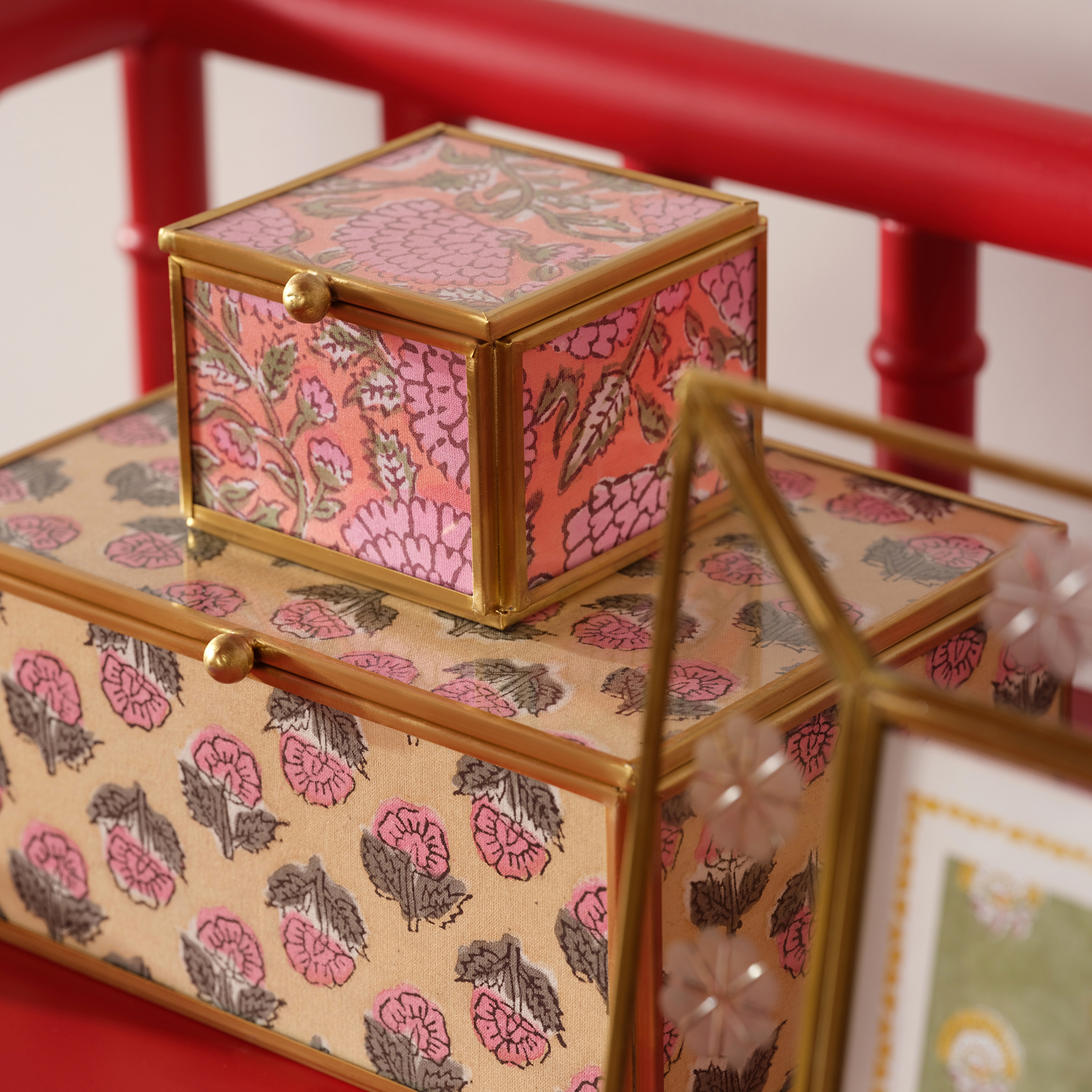 Fagu Cam Dekoratif Kutu 19x14x9 Cm Pembe - Yeşil