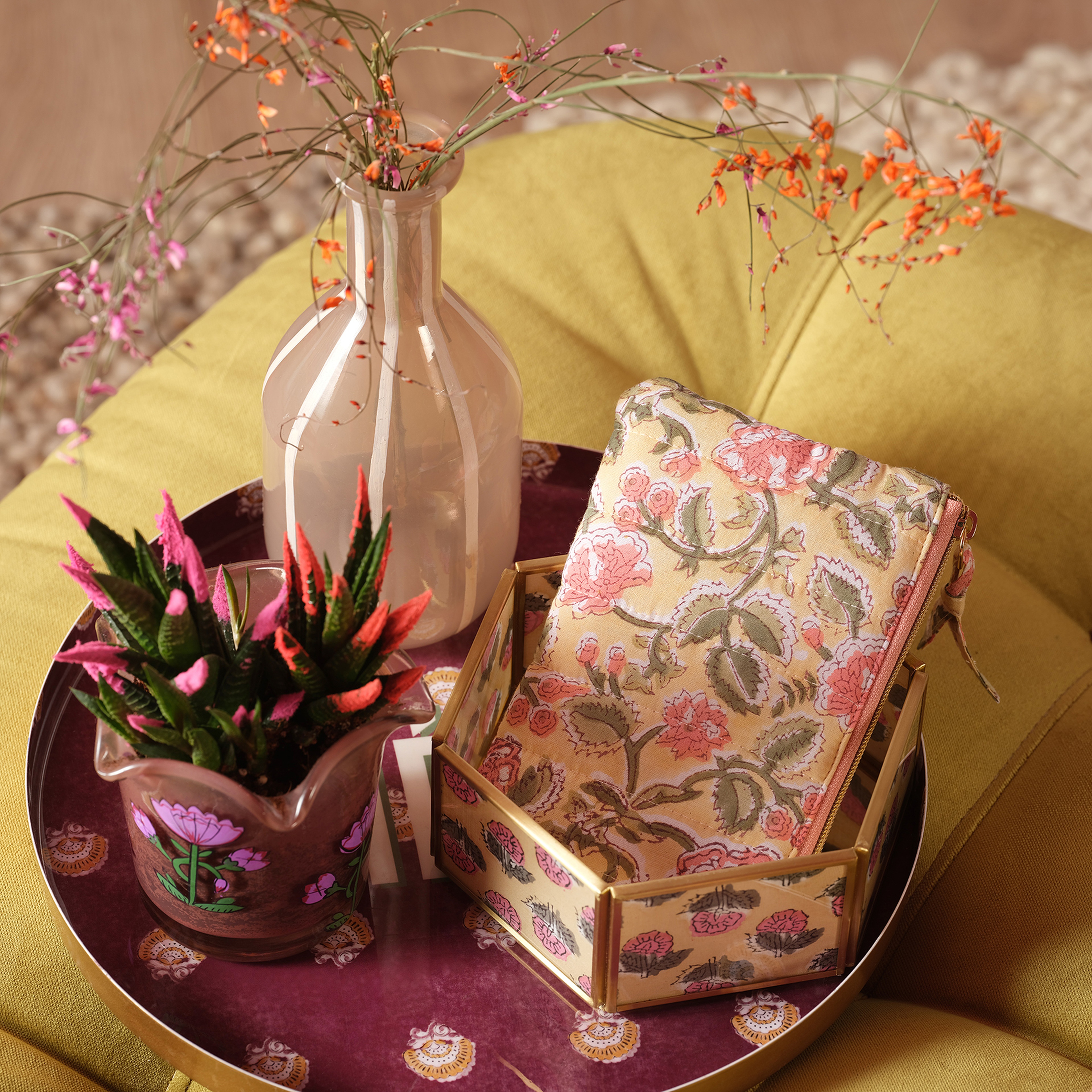 Fagu Cam Dekoratif Kutu 17x15x6 Cm Pembe - Yeşil