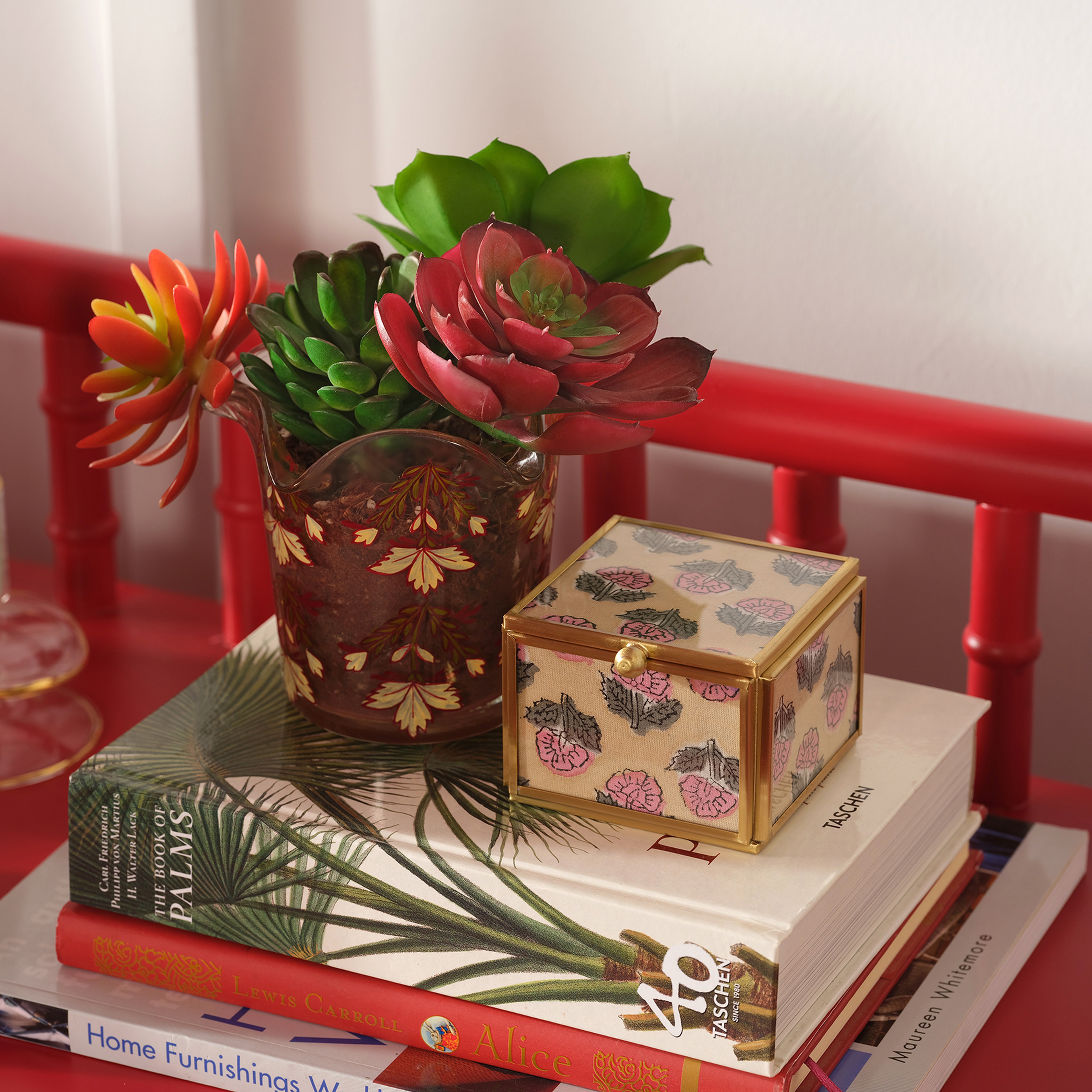 Fagu Cam Dekoratif Kutu 8x8x6 Cm Pembe - Yeşil