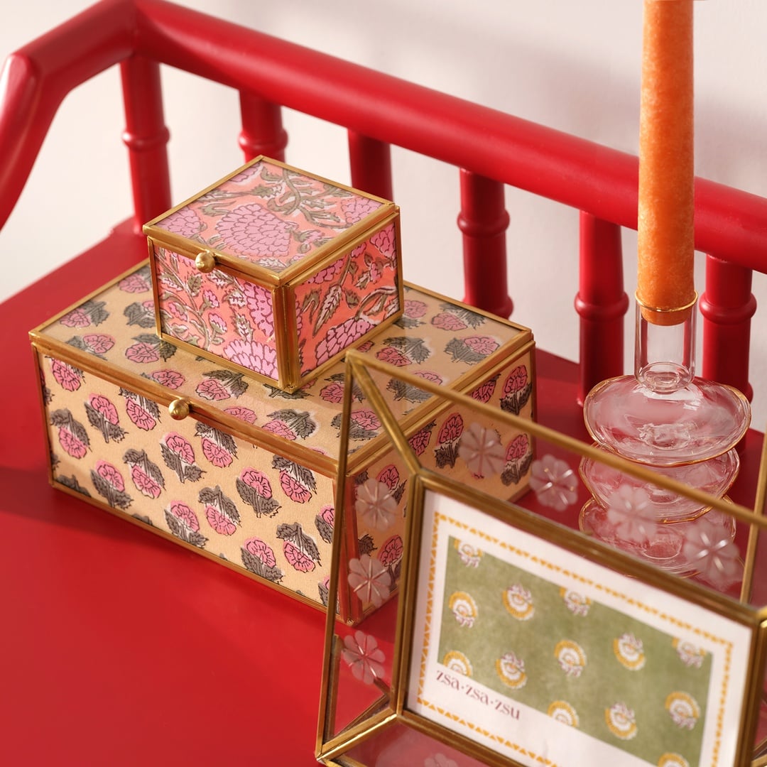 Fagu Cam Dekoratif Kutu 8x8x6 Cm Pembe