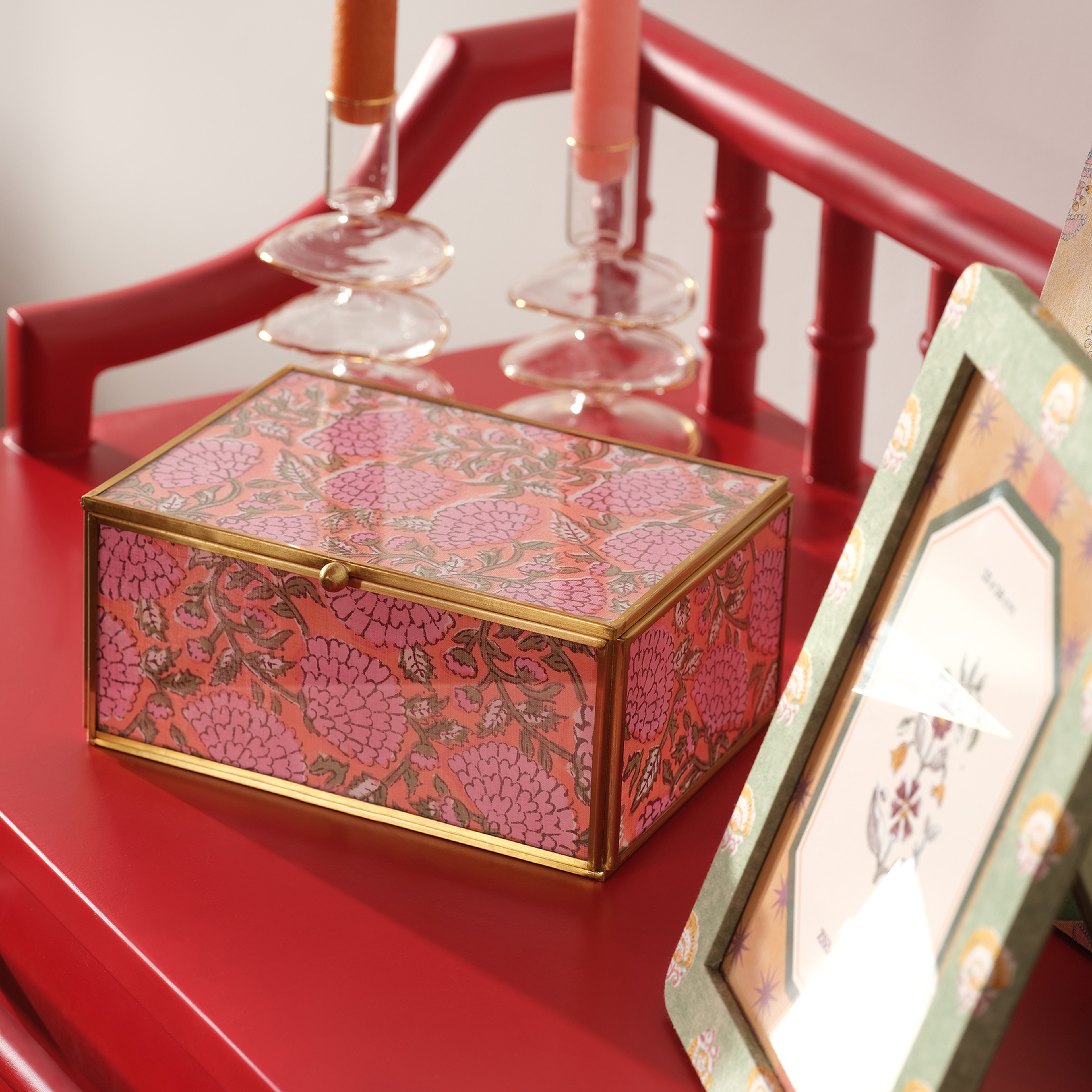 Fagu Cam Dekoratif Kutu 19x14x9 Cm Pembe