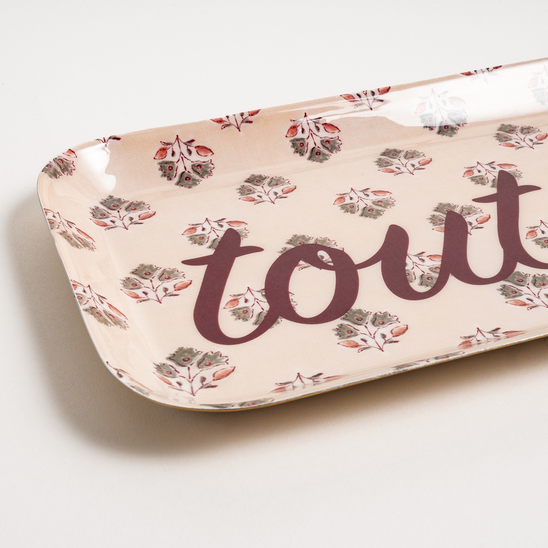 Nanpur Metal Dekoratif Tepsi 42x15x2 Cm Bej