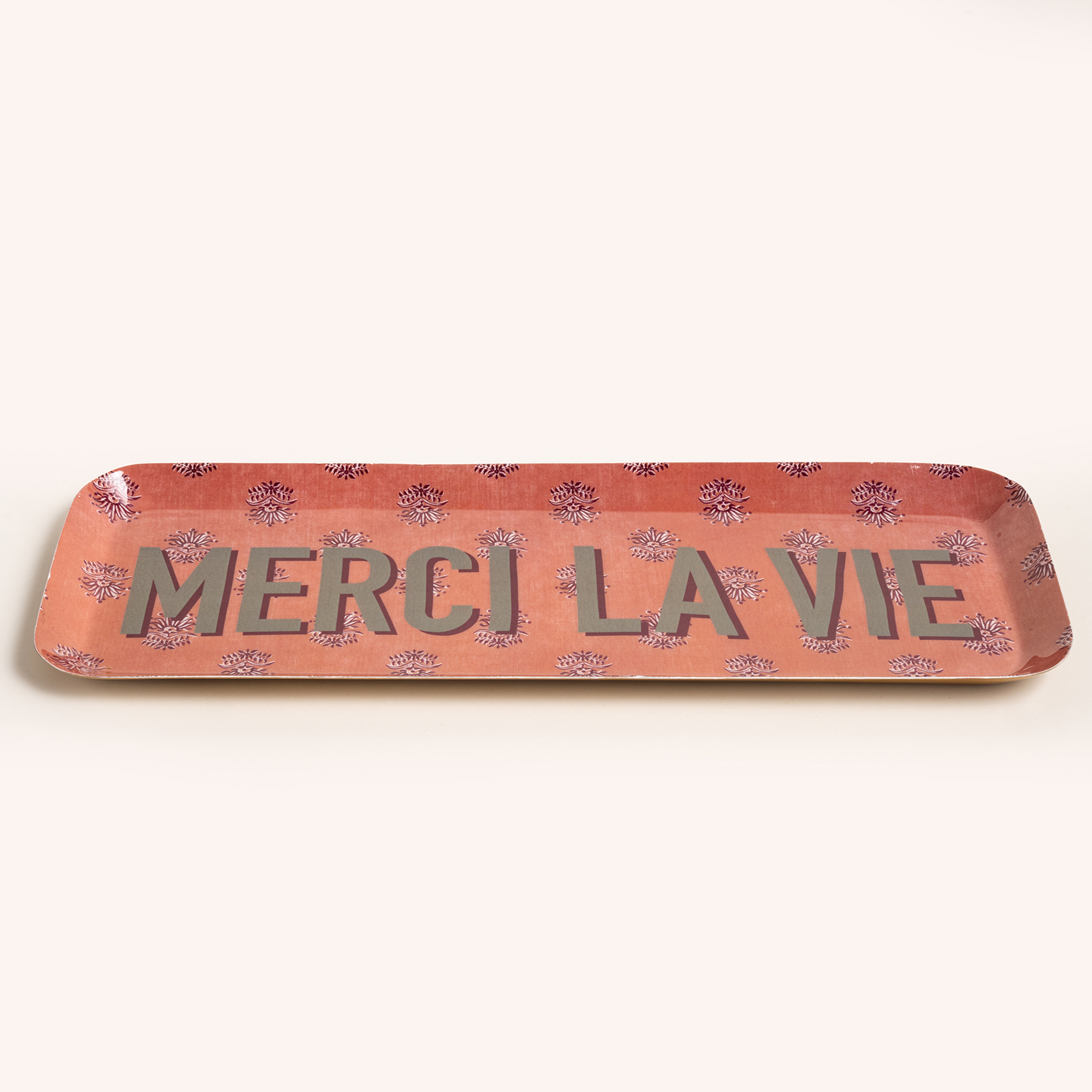 Nanpur Metal Dekoratif Tepsi 42x15x2 Cm Pembe - Yeşil