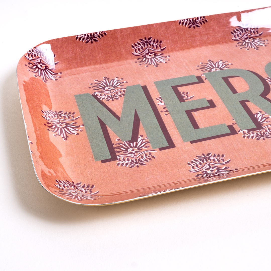 Nanpur Metal Dekoratif Tepsi 42x15x2 Cm Pembe - Yeşil