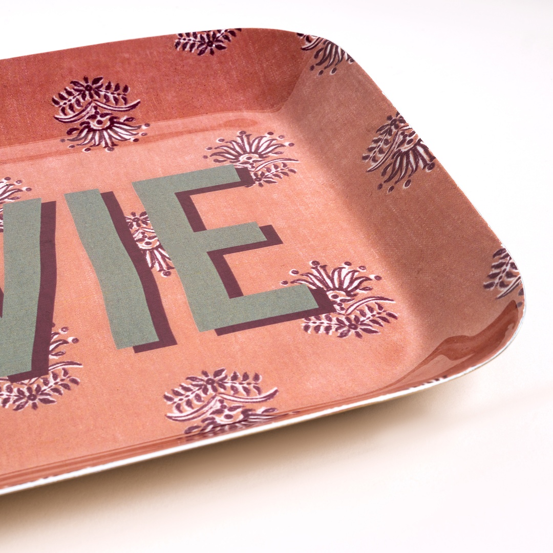 Nanpur Metal Dekoratif Tepsi 42x15x2 Cm Pembe - Yeşil