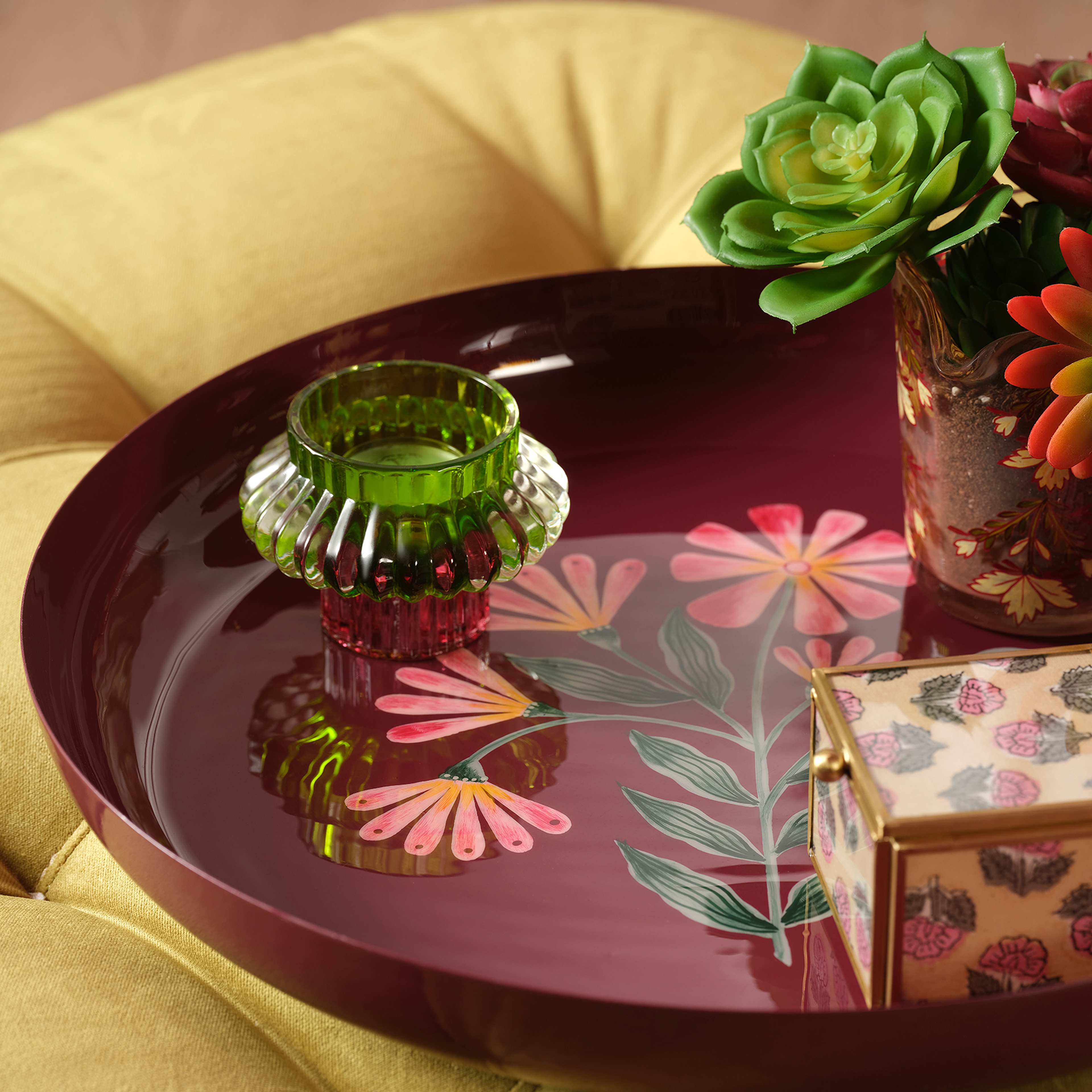 Nanpur Metal Dekoratif Tepsi 40x40x5 Cm Bordo