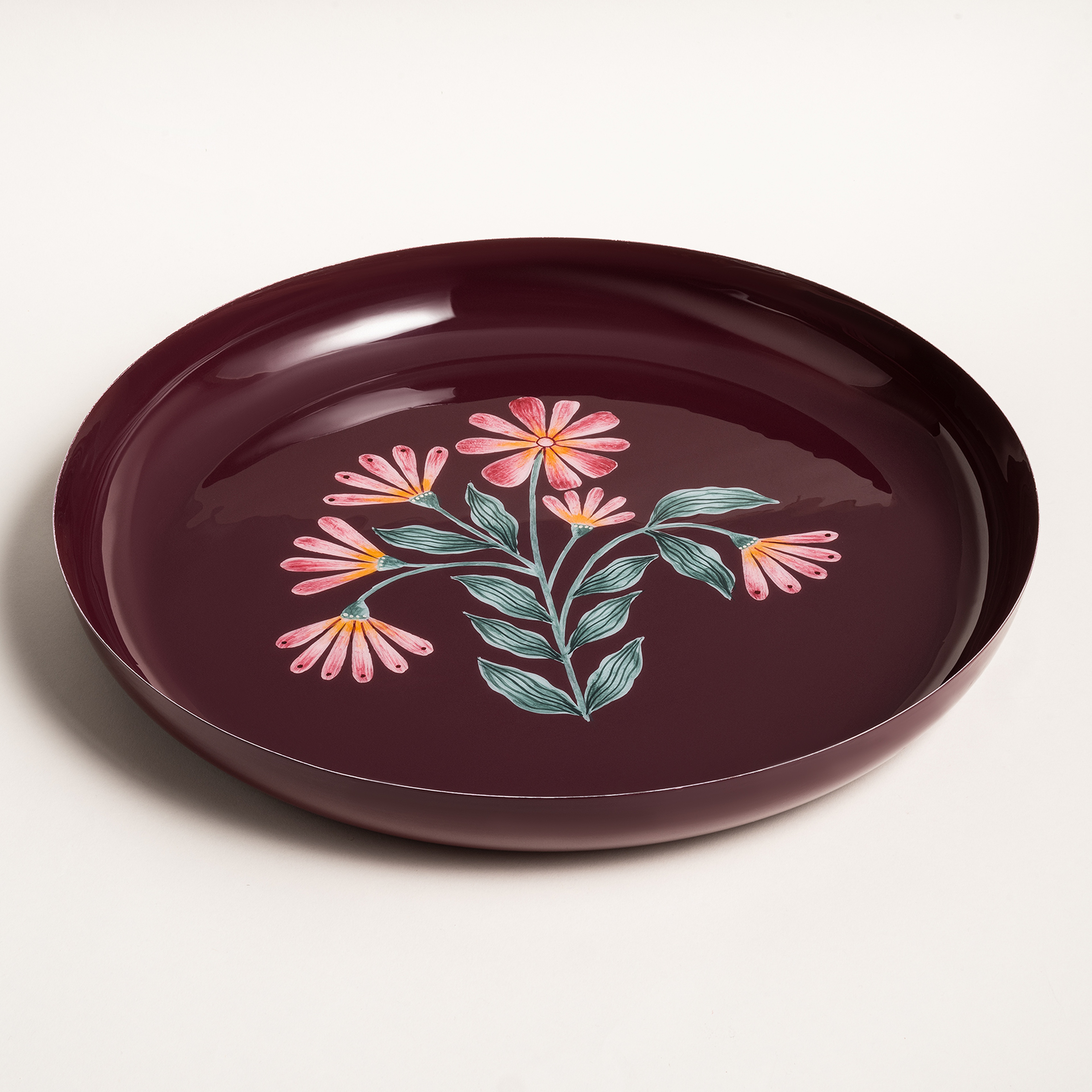 Nanpur Metal Dekoratif Tepsi 40x40x5 Cm Bordo