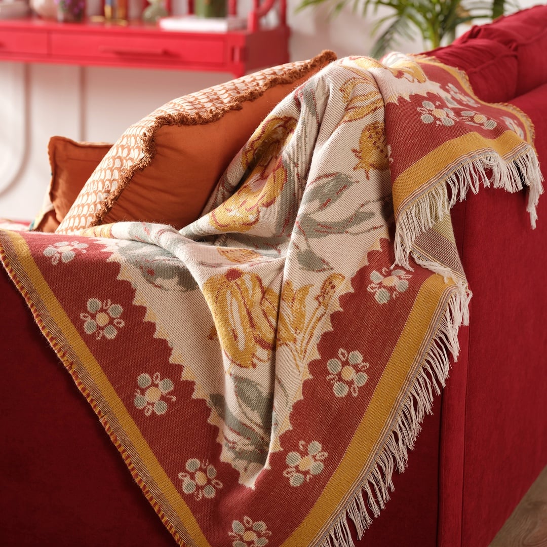 Nilüfer Saçaklı Akrilik Akrilik Koltuk Şalı 140x180 Cm Renkli