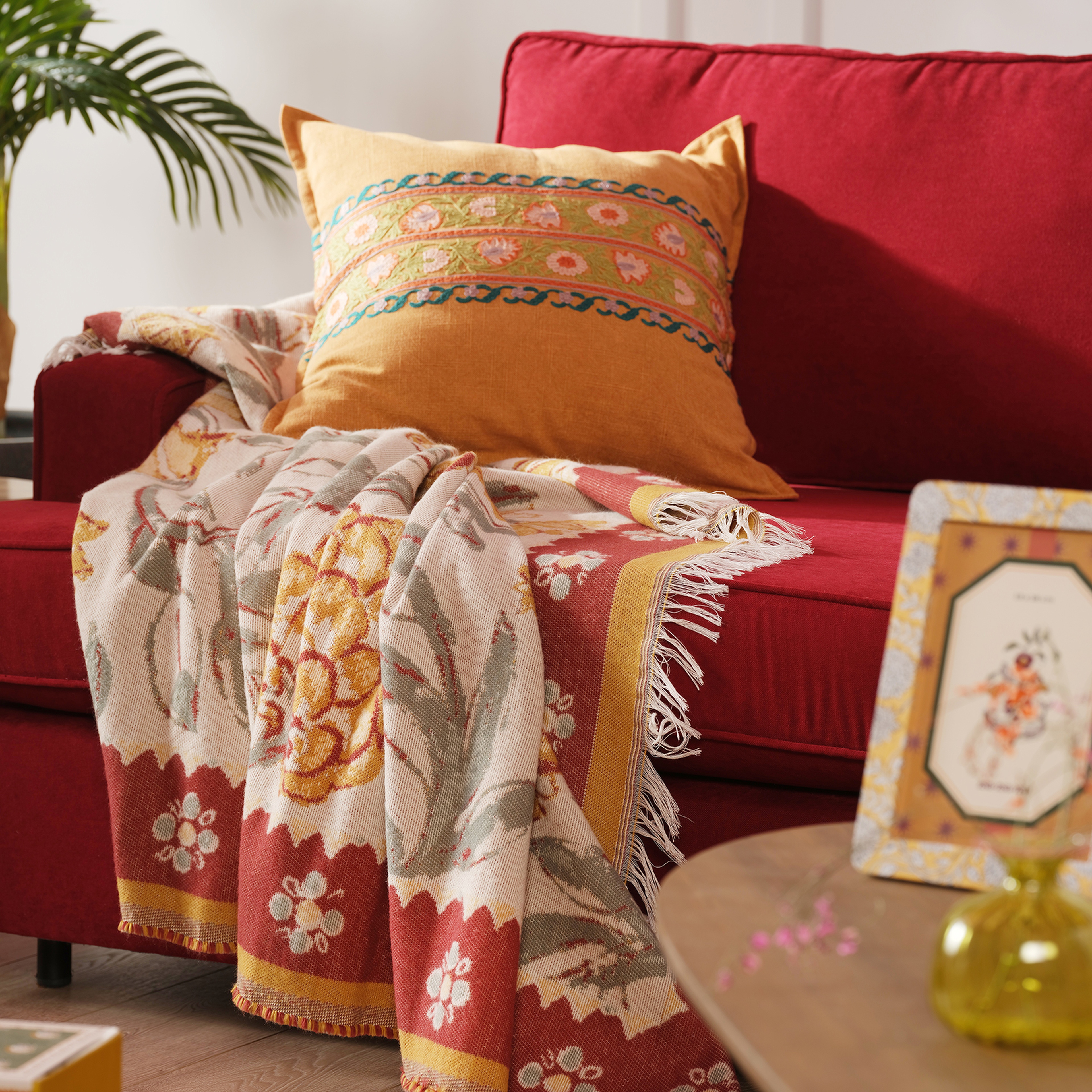 Nilüfer Saçaklı Akrilik Akrilik Koltuk Şalı 140x180 Cm Renkli