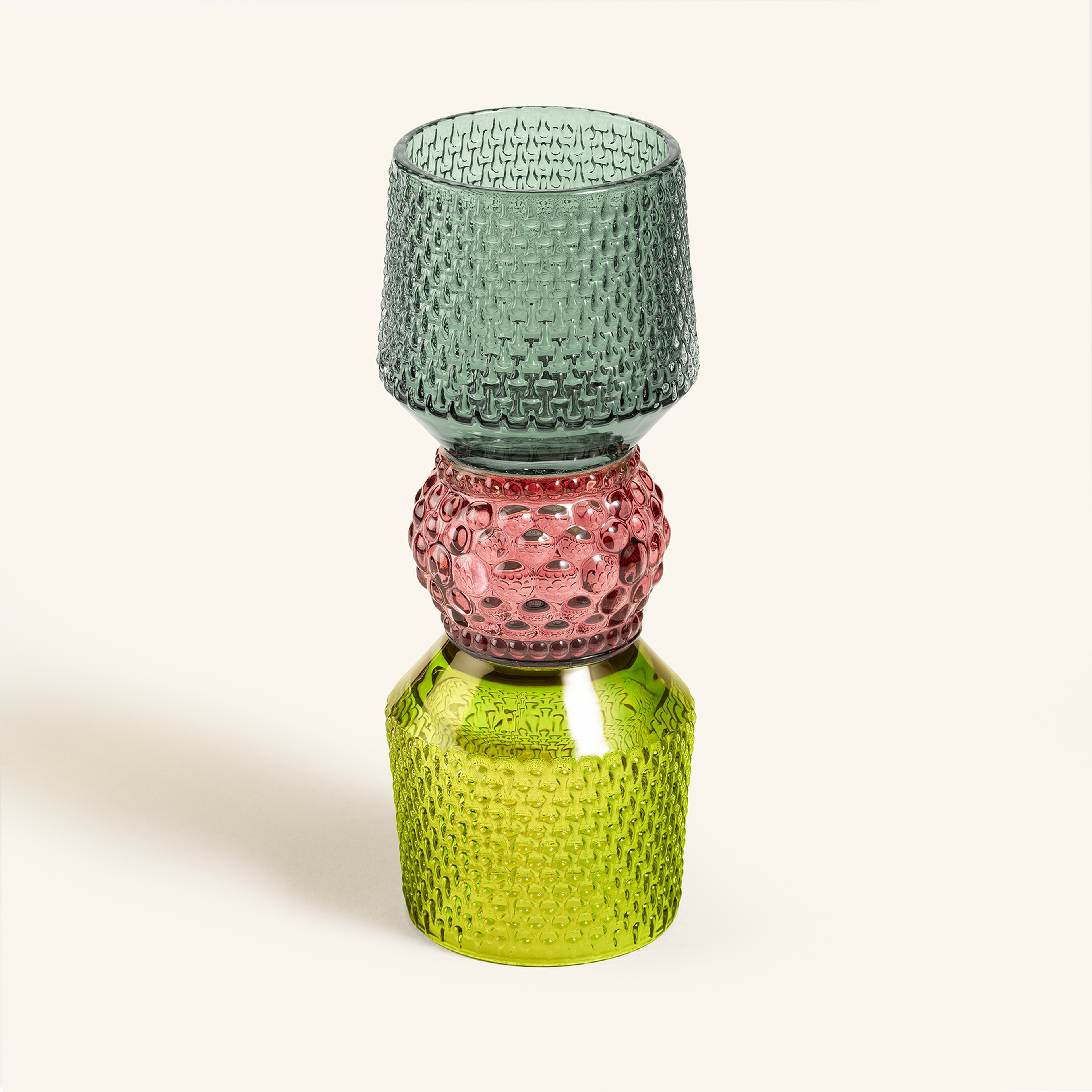 Nanjıng Cam Dekoratif Obje 8x8x21 Cm Yeşil - Fuşya - Turkuaz