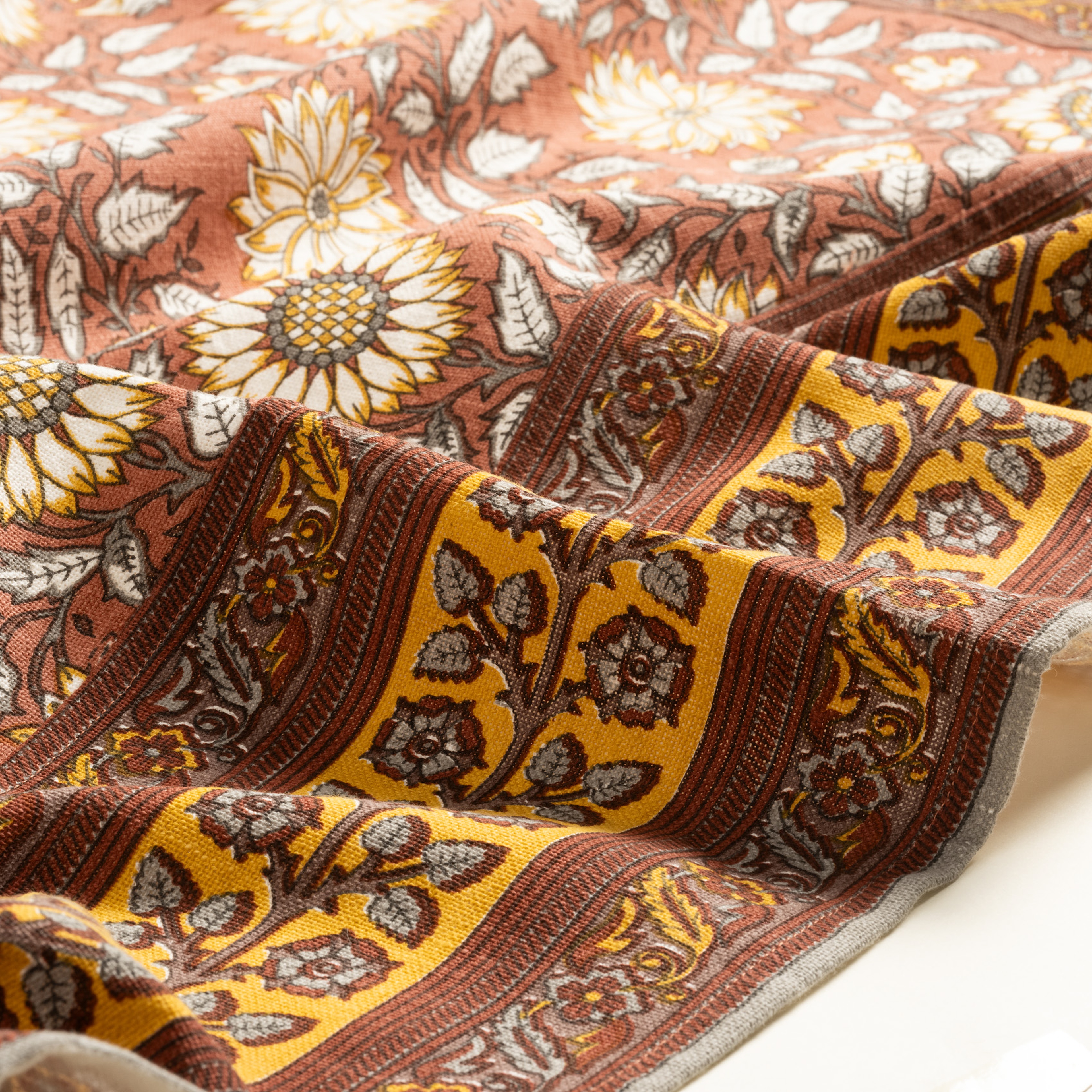 Bundı El Baskısı Pamuk %100 Pamuk Masa Örtüsü 160x240 Cm Kıremıt