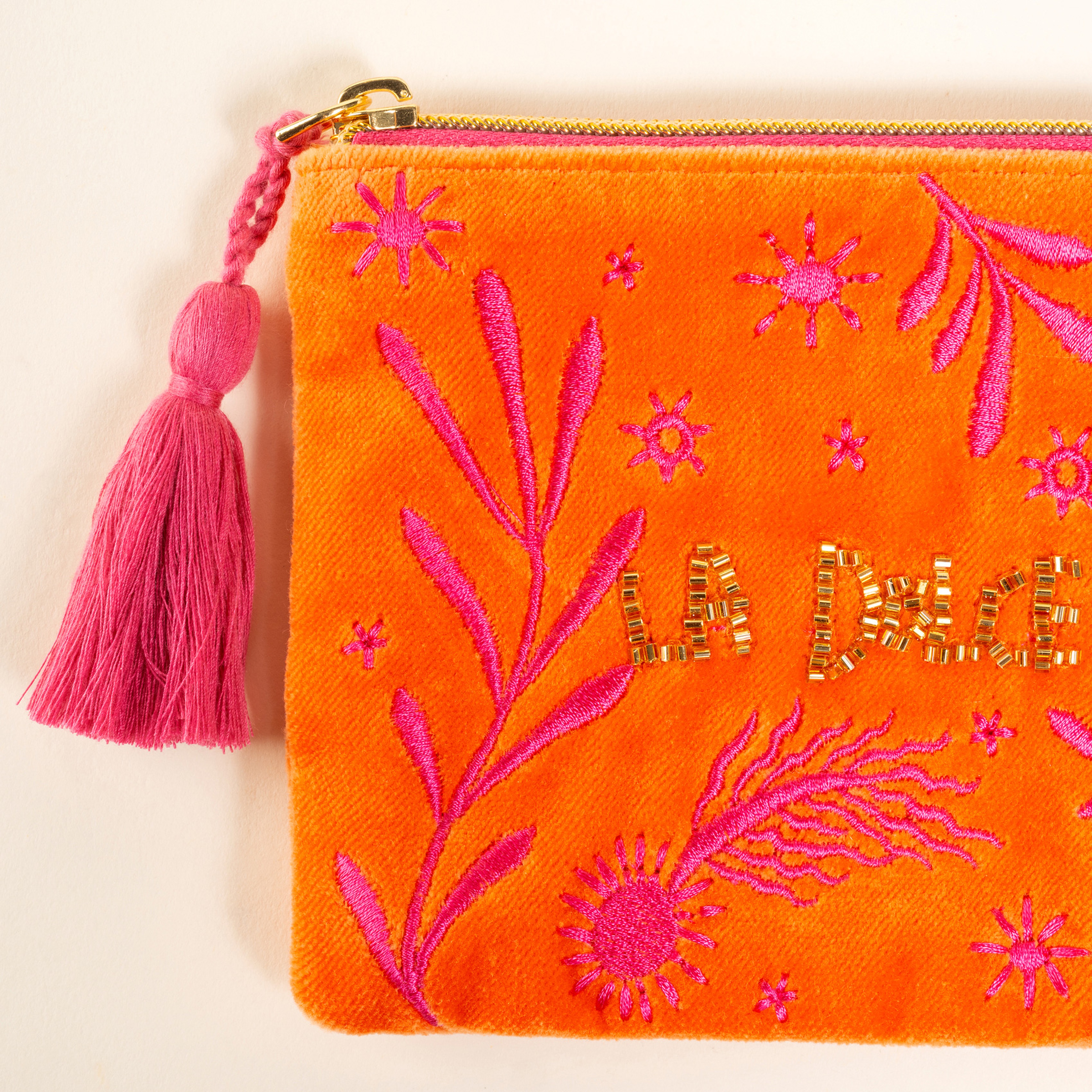 Delhı Boncuk Nakışlı Küçük Boy Pamuk Pamuk Makyaj Çantası 12x18 Cm Turuncu