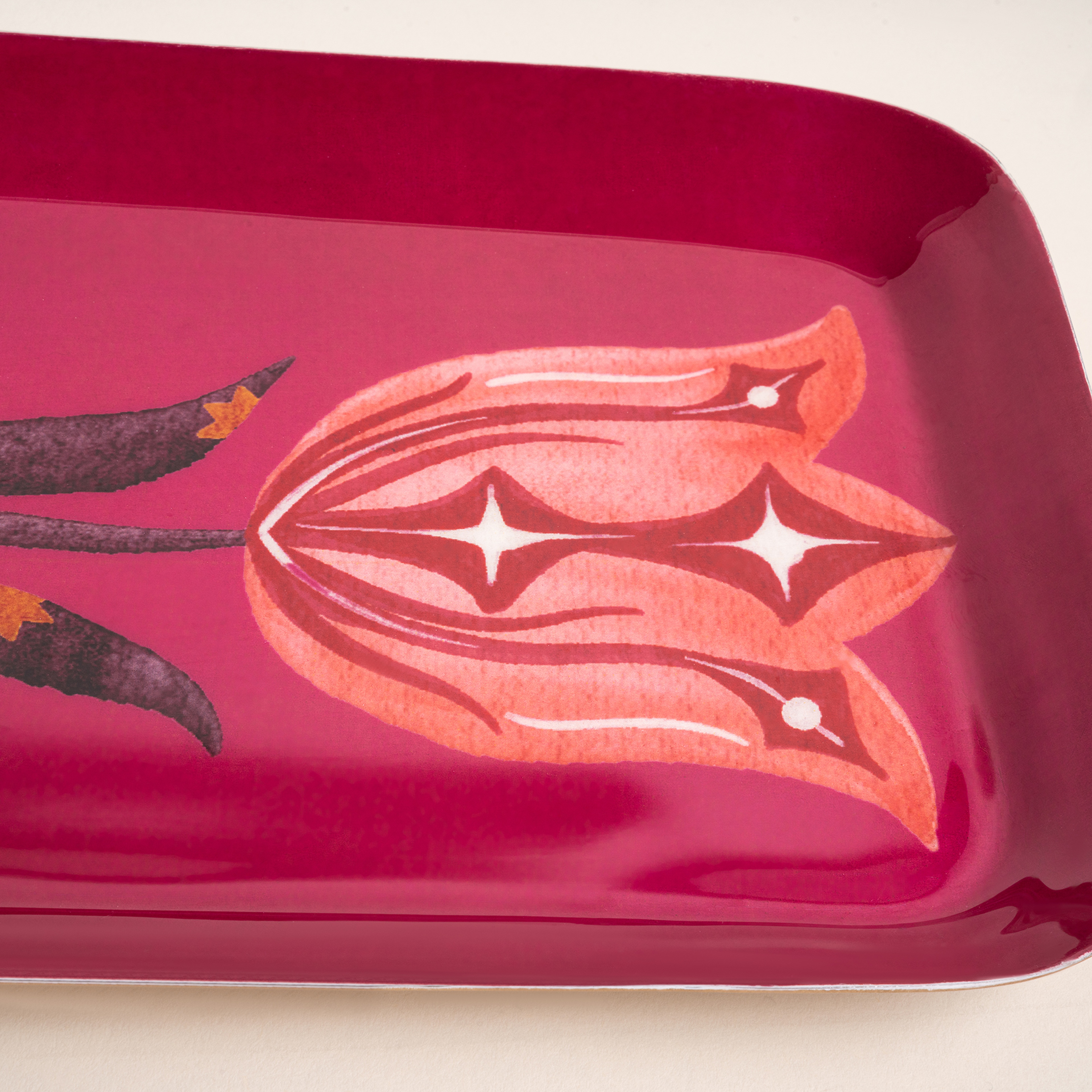 Nanpur Metal Dekoratif Tepsi 42x15x2 Cm Fuşya