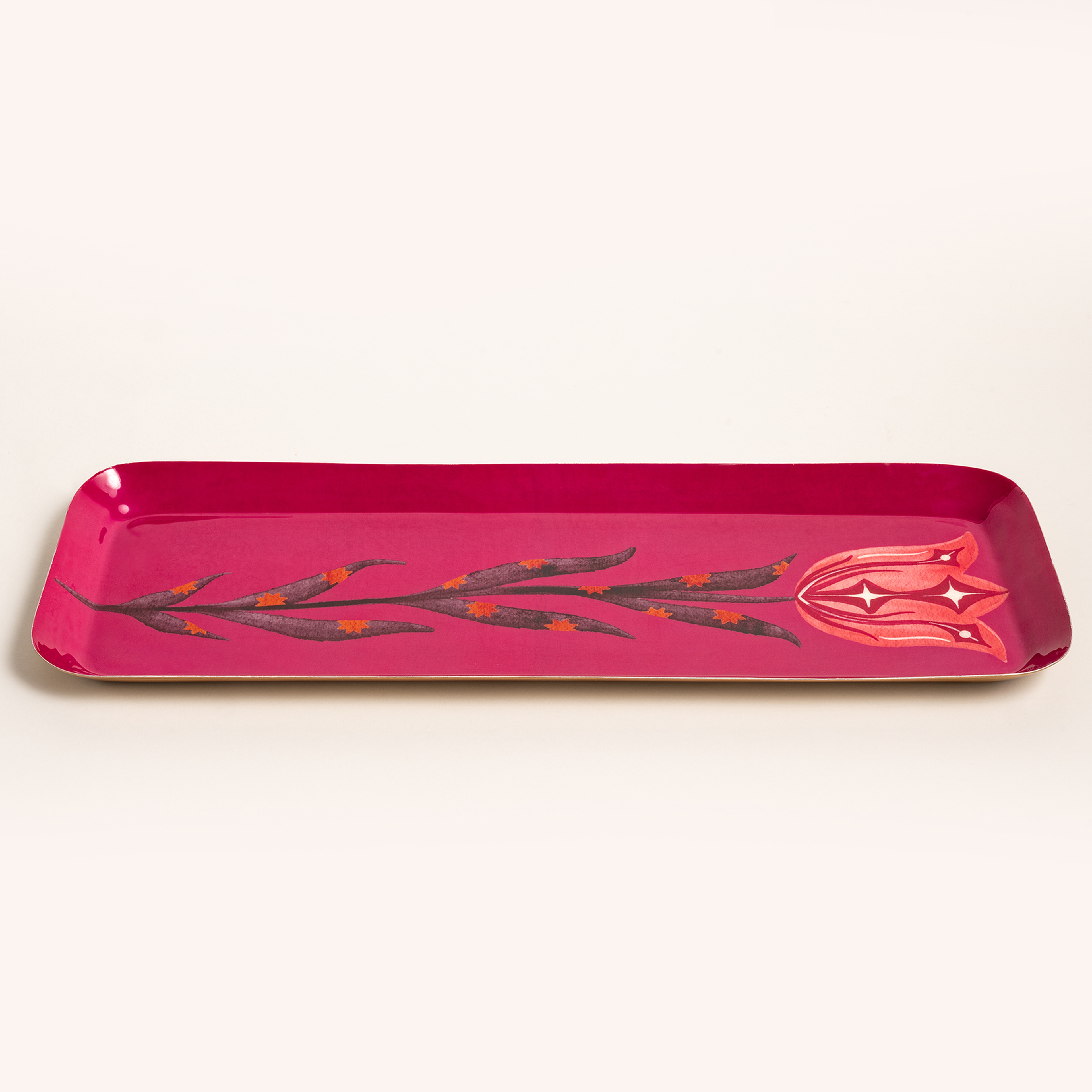 Nanpur Metal Dekoratif Tepsi 42x15x2 Cm Fuşya