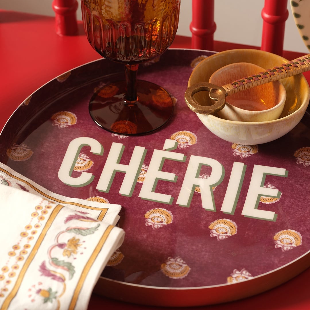 Nanpur Metal Dekoratif Tepsi 30x30x3 Cm Bordo