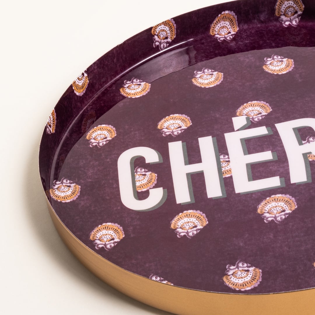 Nanpur Metal Dekoratif Tepsi 30x30x3 Cm Bordo