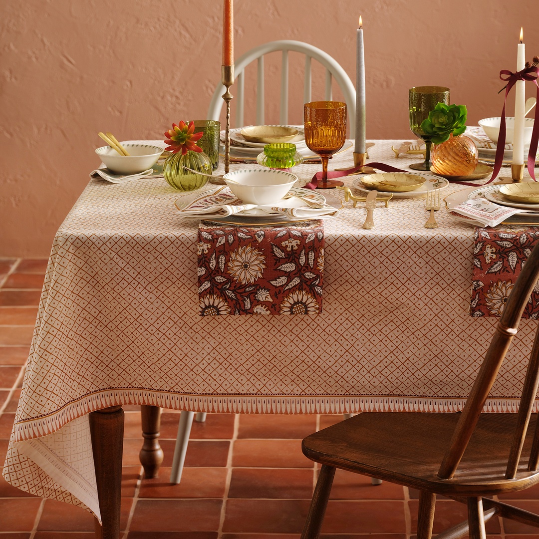 Nilüfer Nilüfer Baskılı Pamuk %100 Pamuk Masa Örtüsü 160 Cm X 240 Cm Ekru