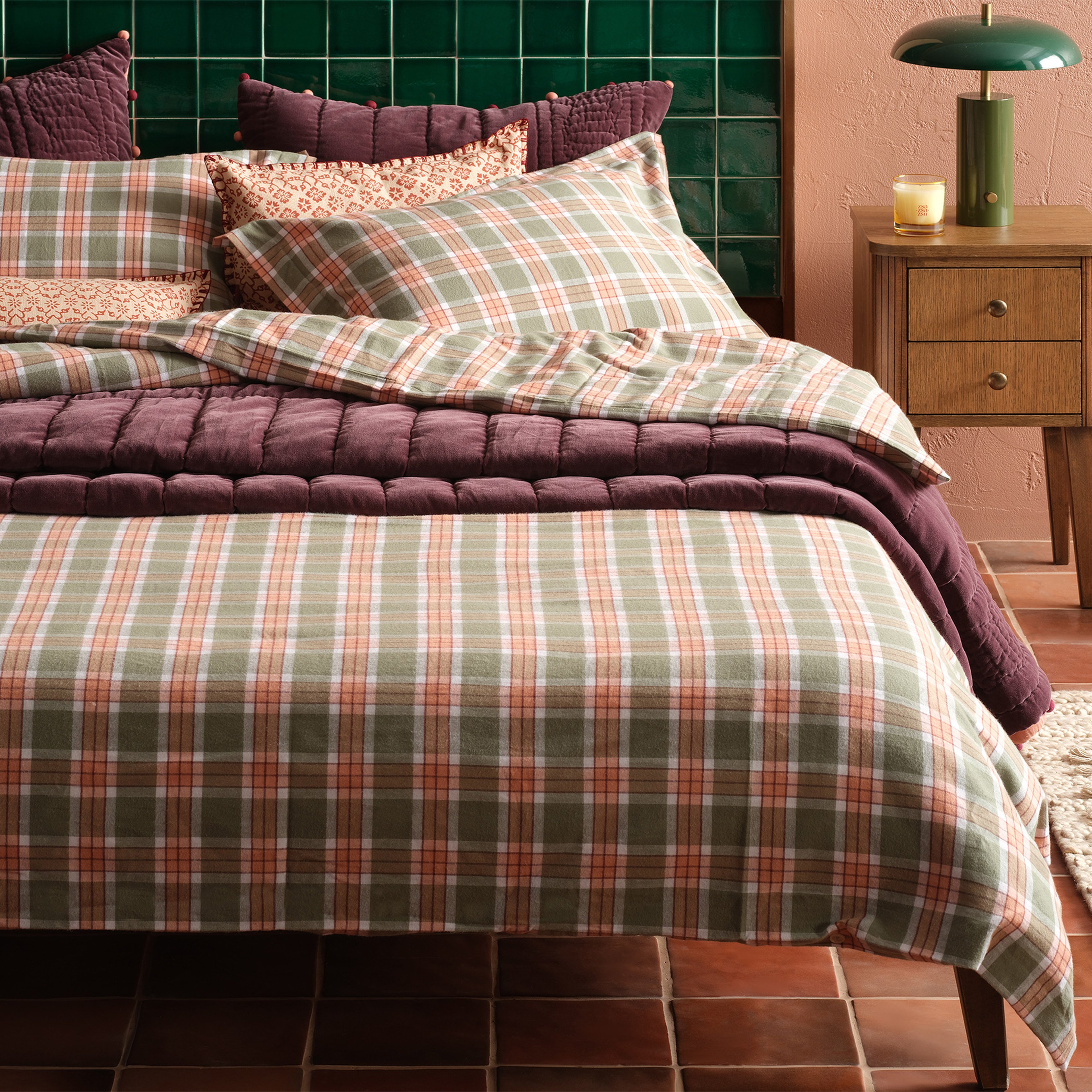 Vıseu Ekoseli Pamuk %100 Pamuk Flanel Nevresim Seti 240x220 Cm Orman Yeşilı