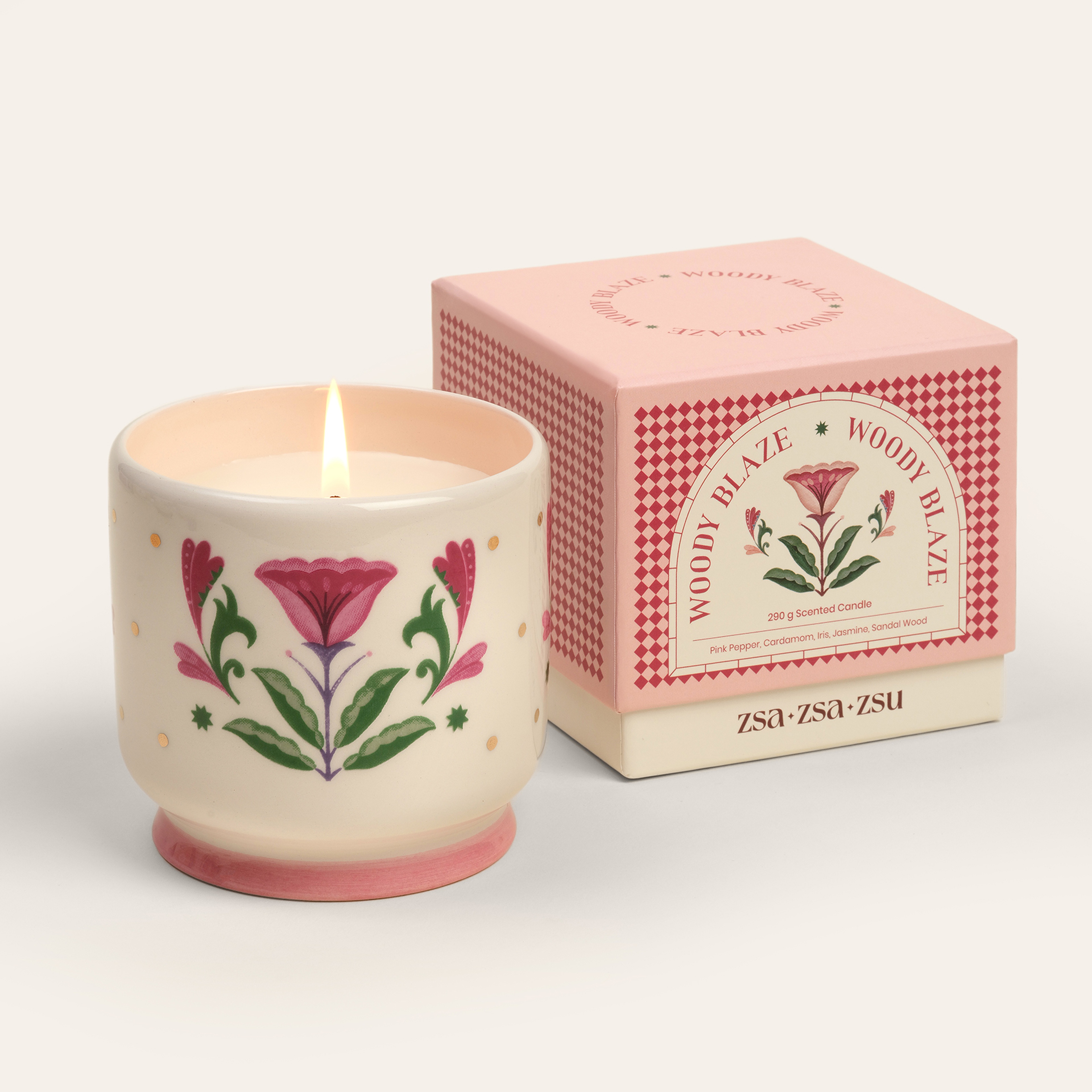 Woody Blaze Parafın Kokulu Mum 9 Cm Pembe