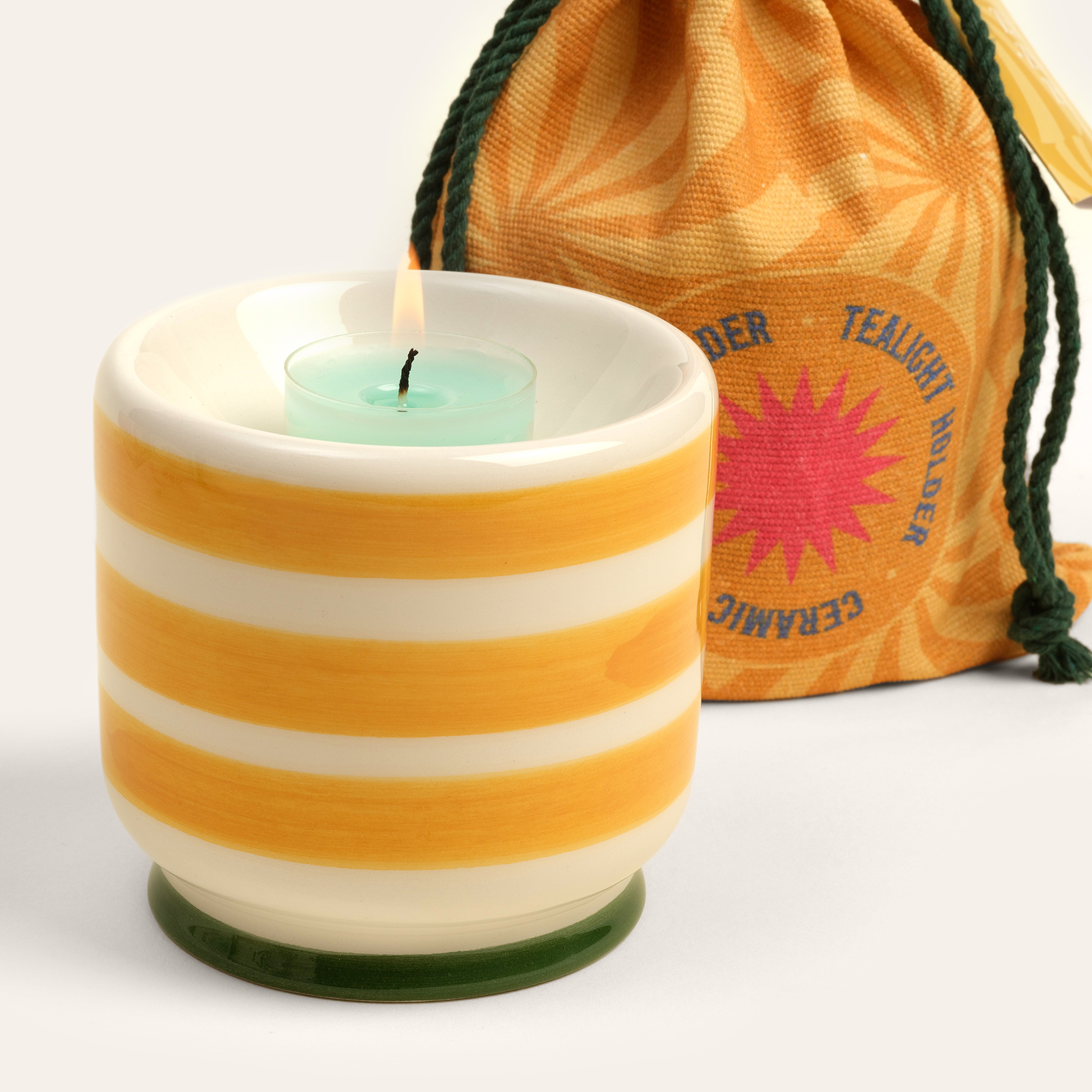 Nana El Boyaması Seramik Mum Tutucu 9 Cm Sarı