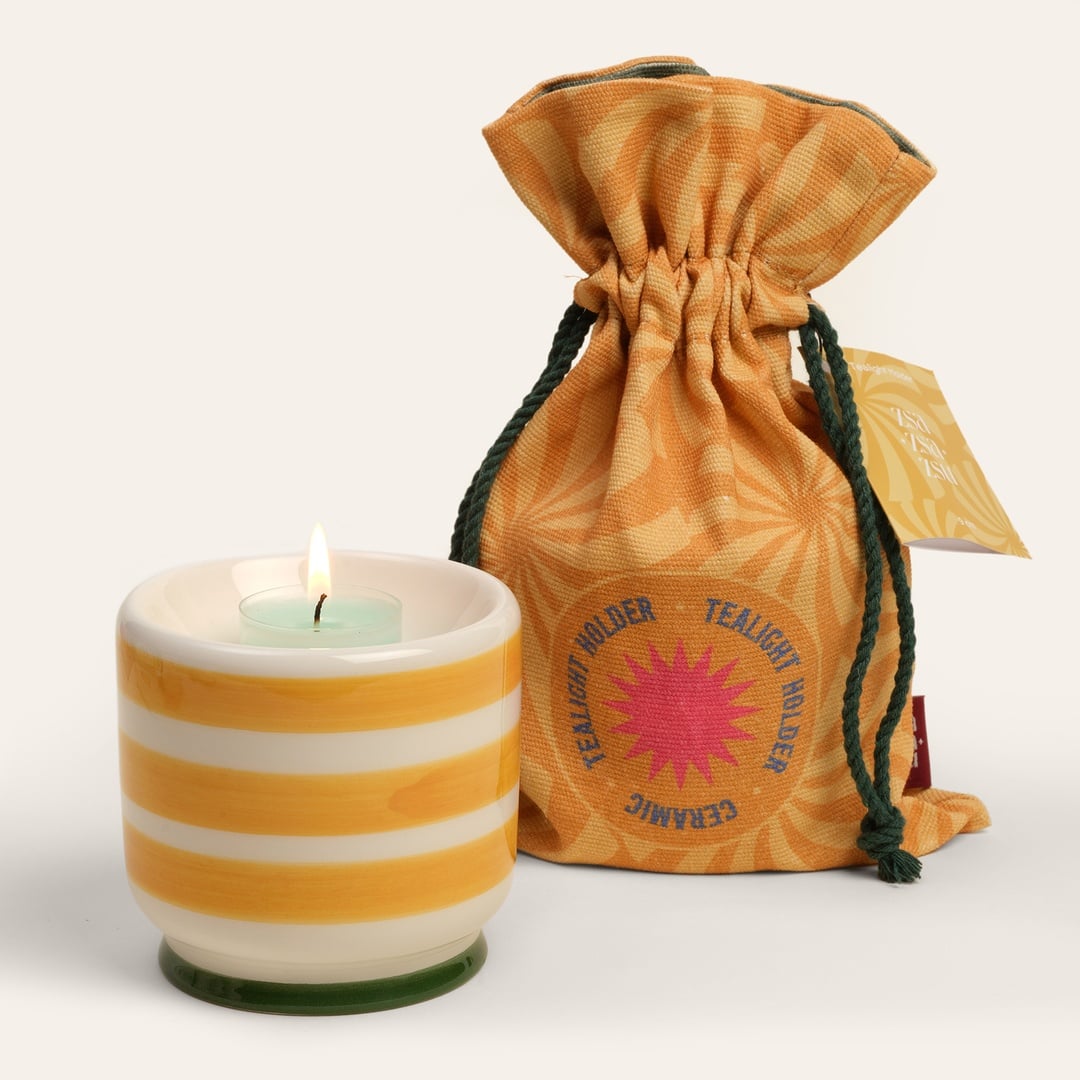 Nana El Boyaması Seramik Mum Tutucu 9 Cm Sarı