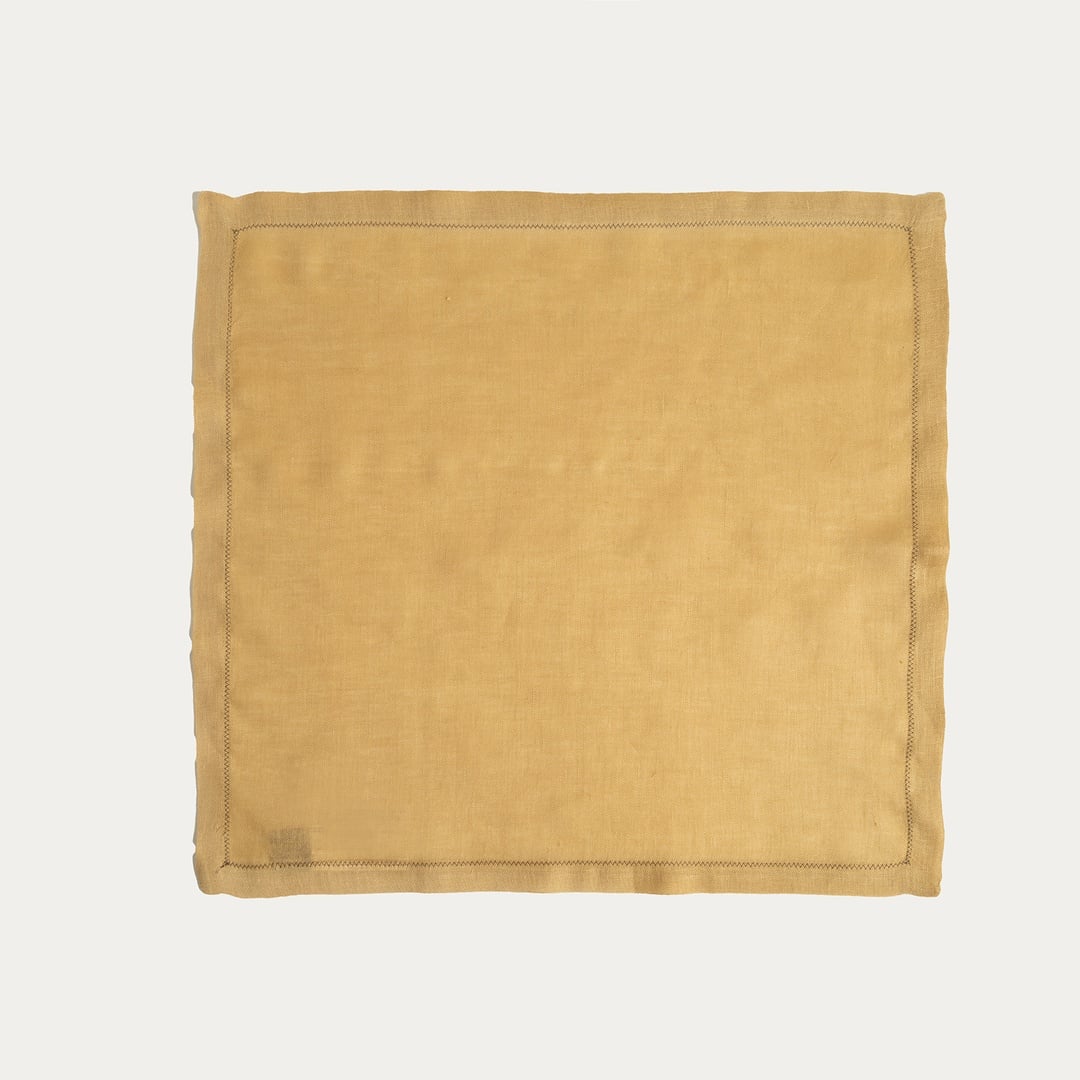 Nilüfer Zigzag Nakışlı Keten %100 Keten Peçete 45x45 Cm Sarı