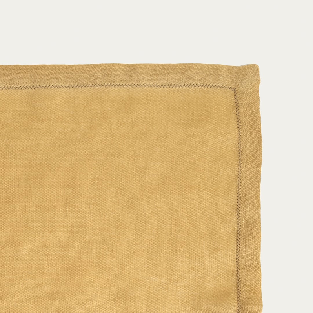 Nilüfer Zigzag Nakışlı Keten %100 Keten Peçete 45x45 Cm Sarı