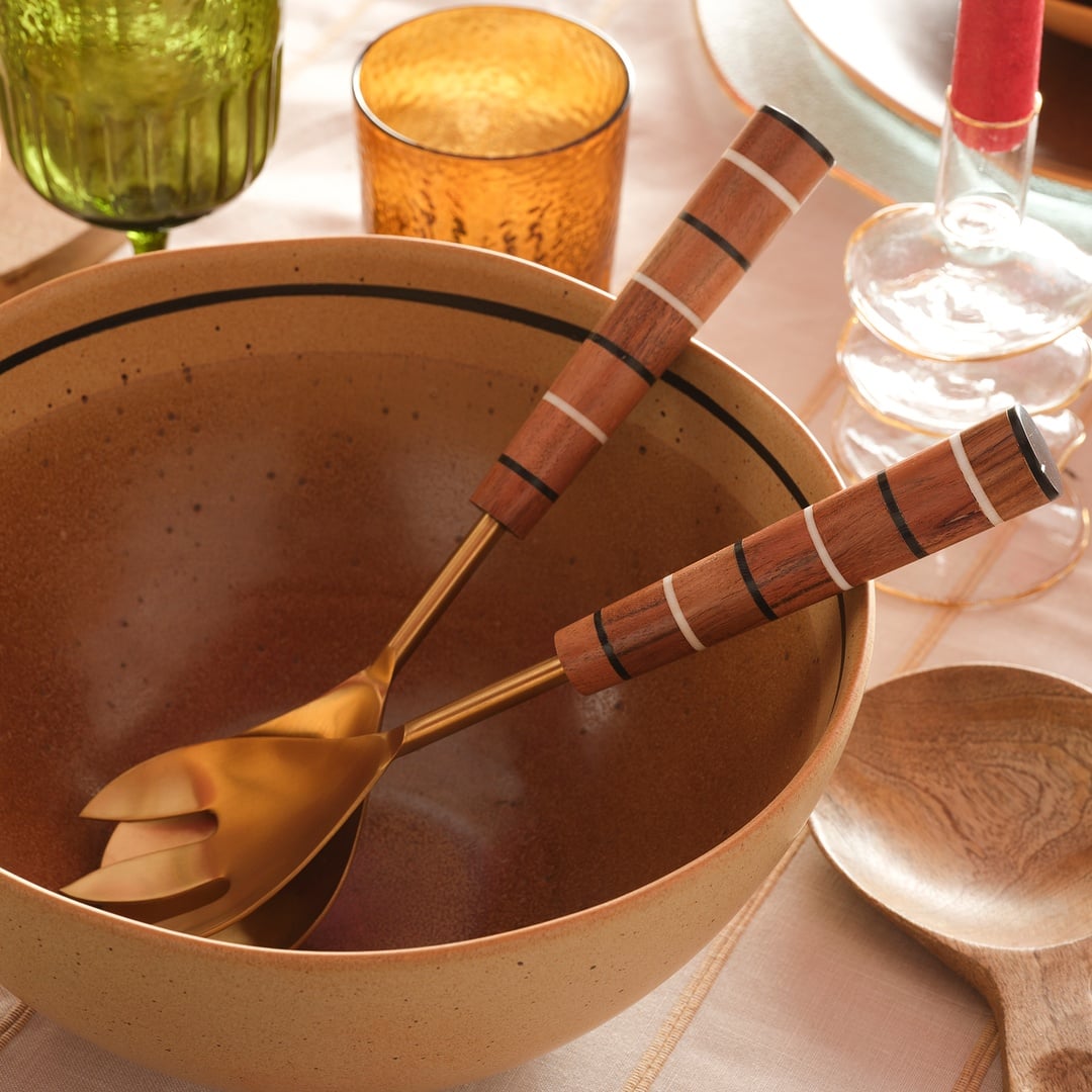 Rampur Çelik Salata Kaşık Seti 29 Cm Kahverengi - Altın