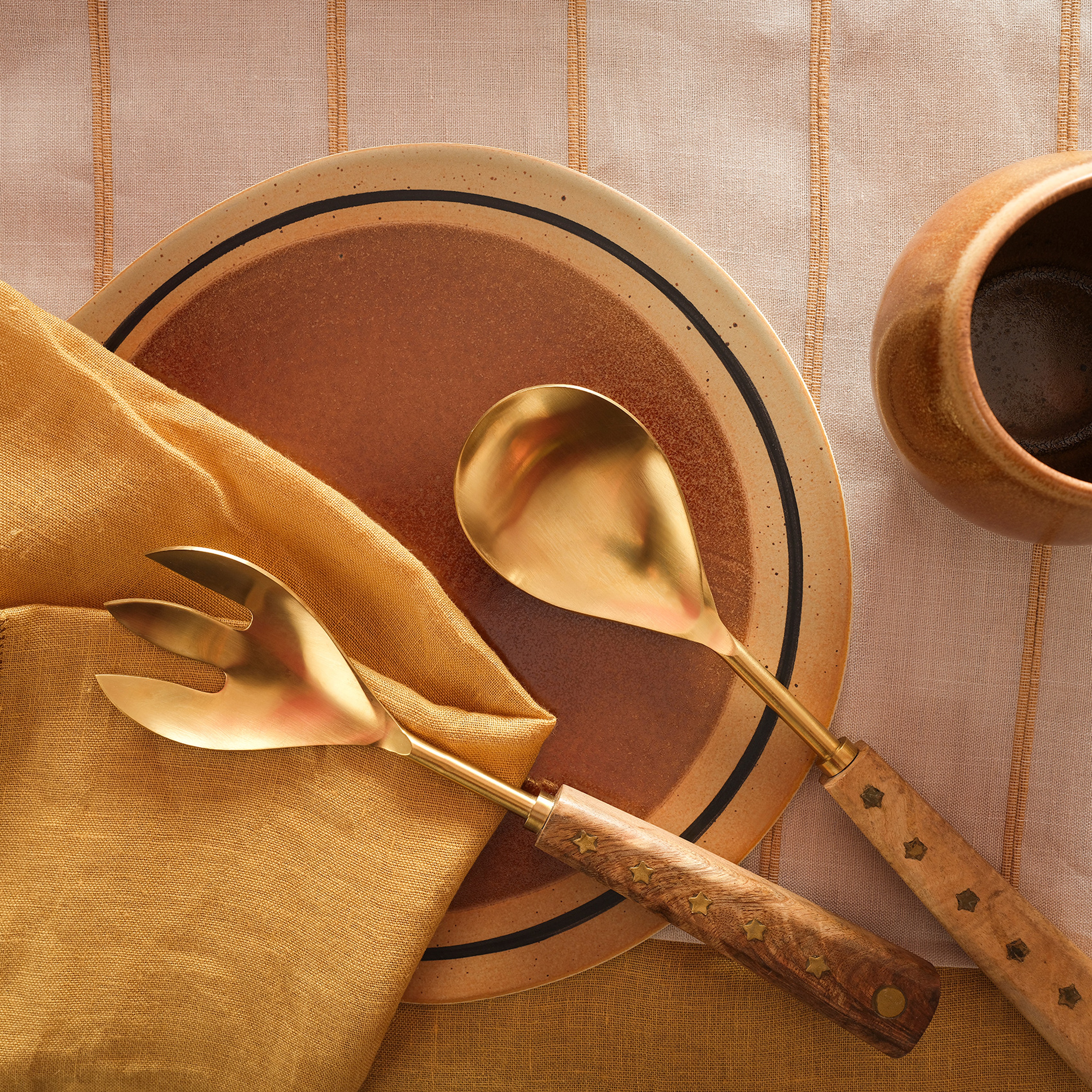 Rampur Çelik Salata Kaşık Seti 28 Cm Natural - Altın