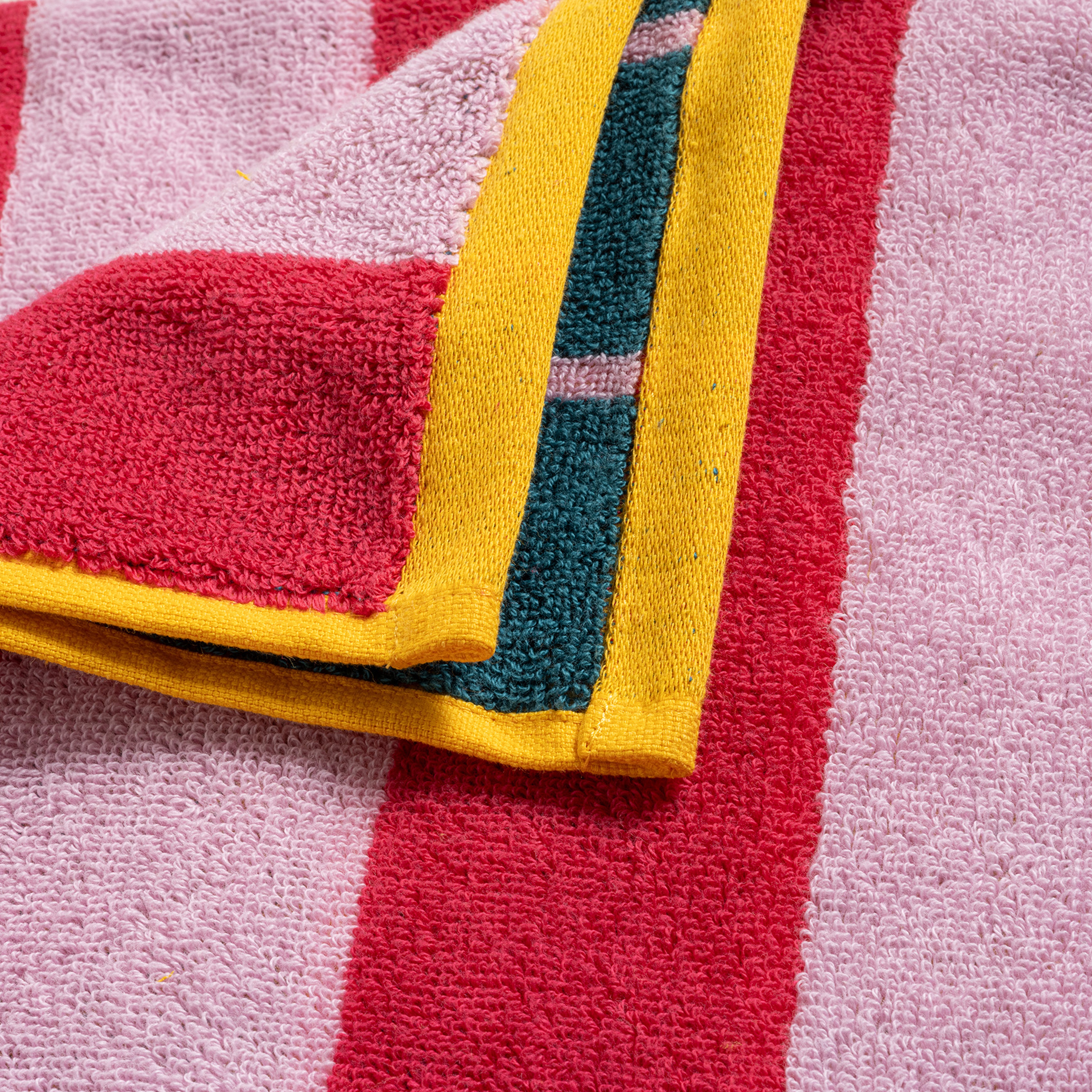 Ornaz İplik Boyalı Dar Çizgili Pamuk %100 Pamuk Banyo Havlusu 90x150 Cm Pembe - Yeşil