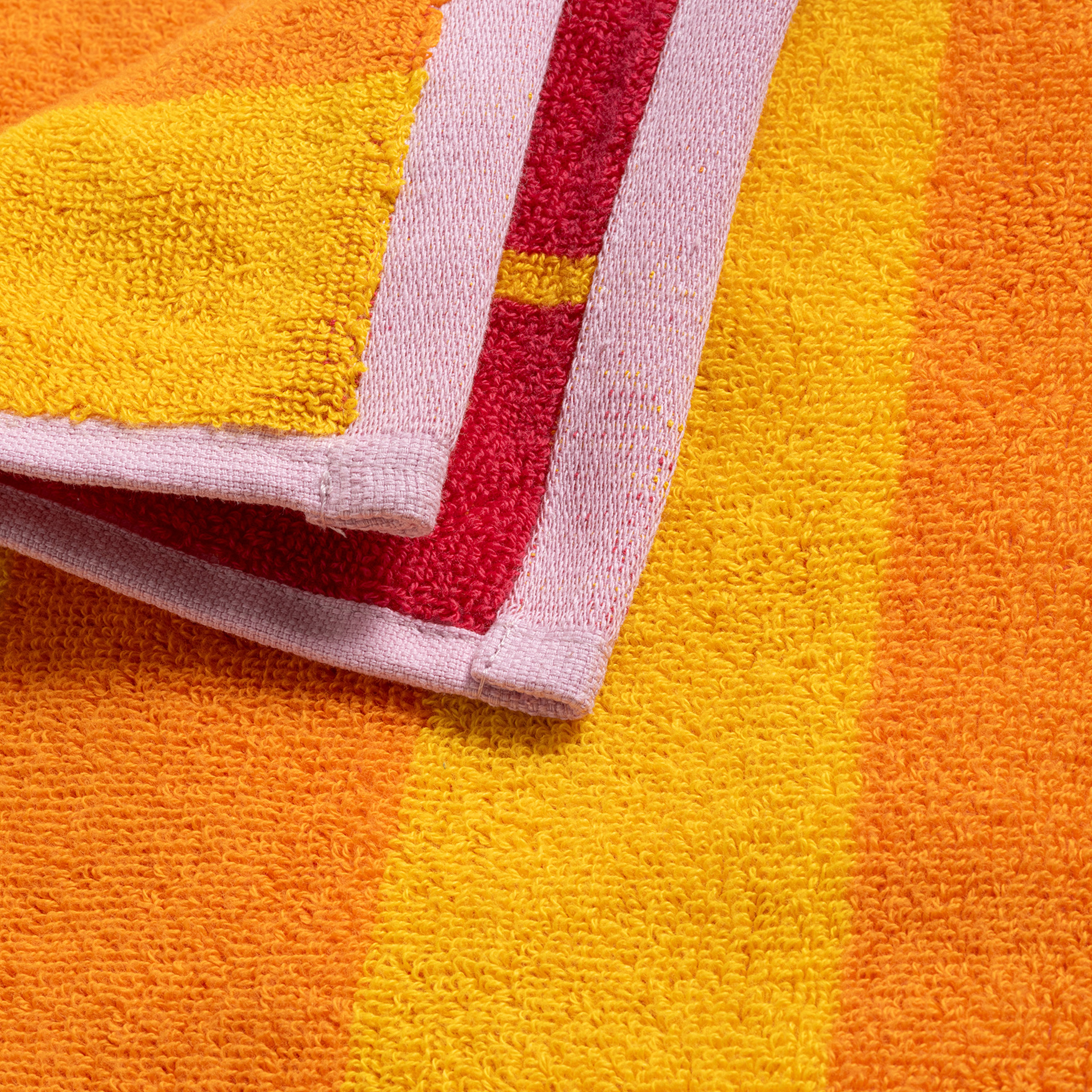 Ornaz İplik Boyalı Dar Çizgili Pamuk %100 Pamuk Banyo Havlusu 90x150 Cm Sarı - Pembe