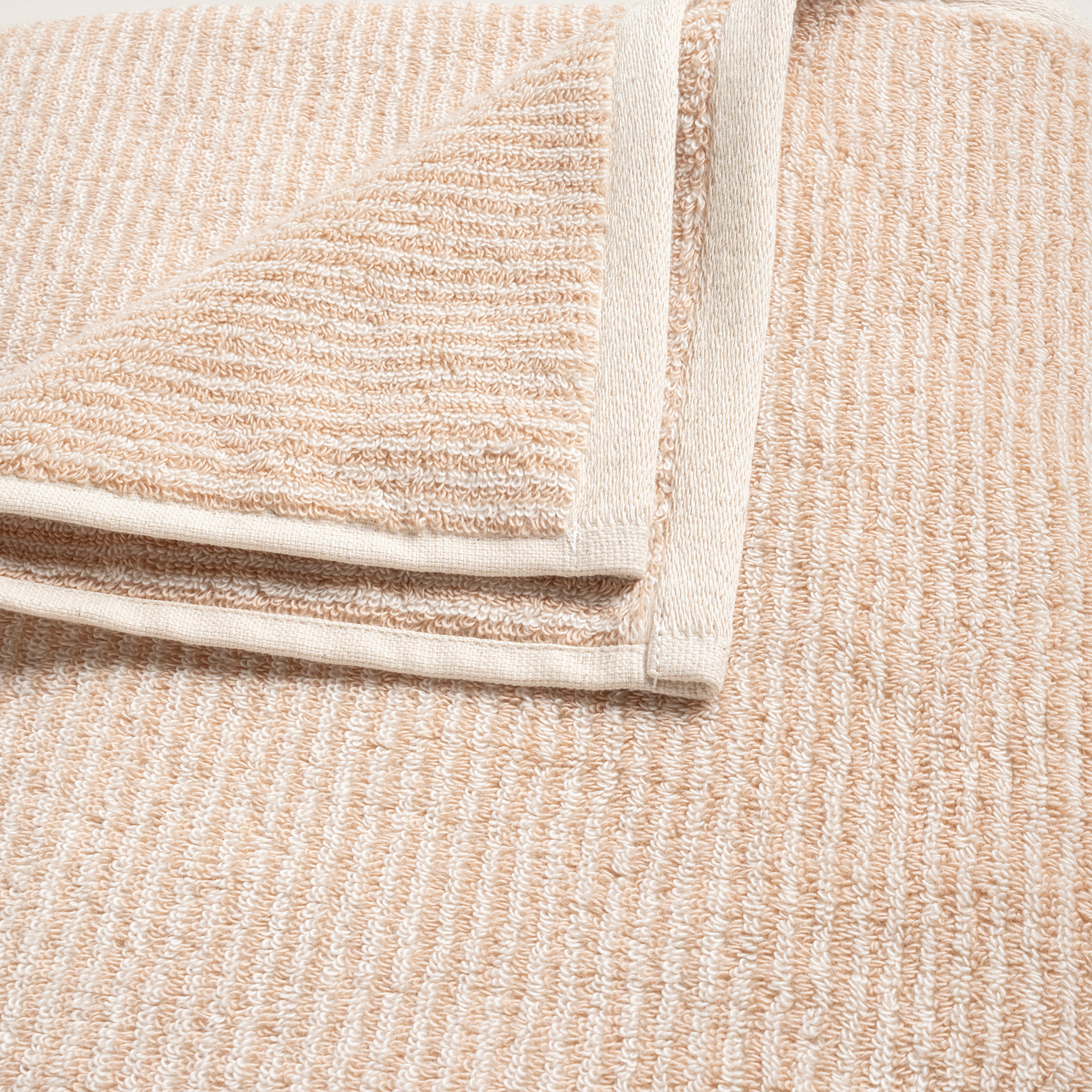 Solıd İplik Boyalı Çizgili Pamuk %100 Pamuk Banyo Havlusu 90x150 Cm Natürel - Kum Rengı