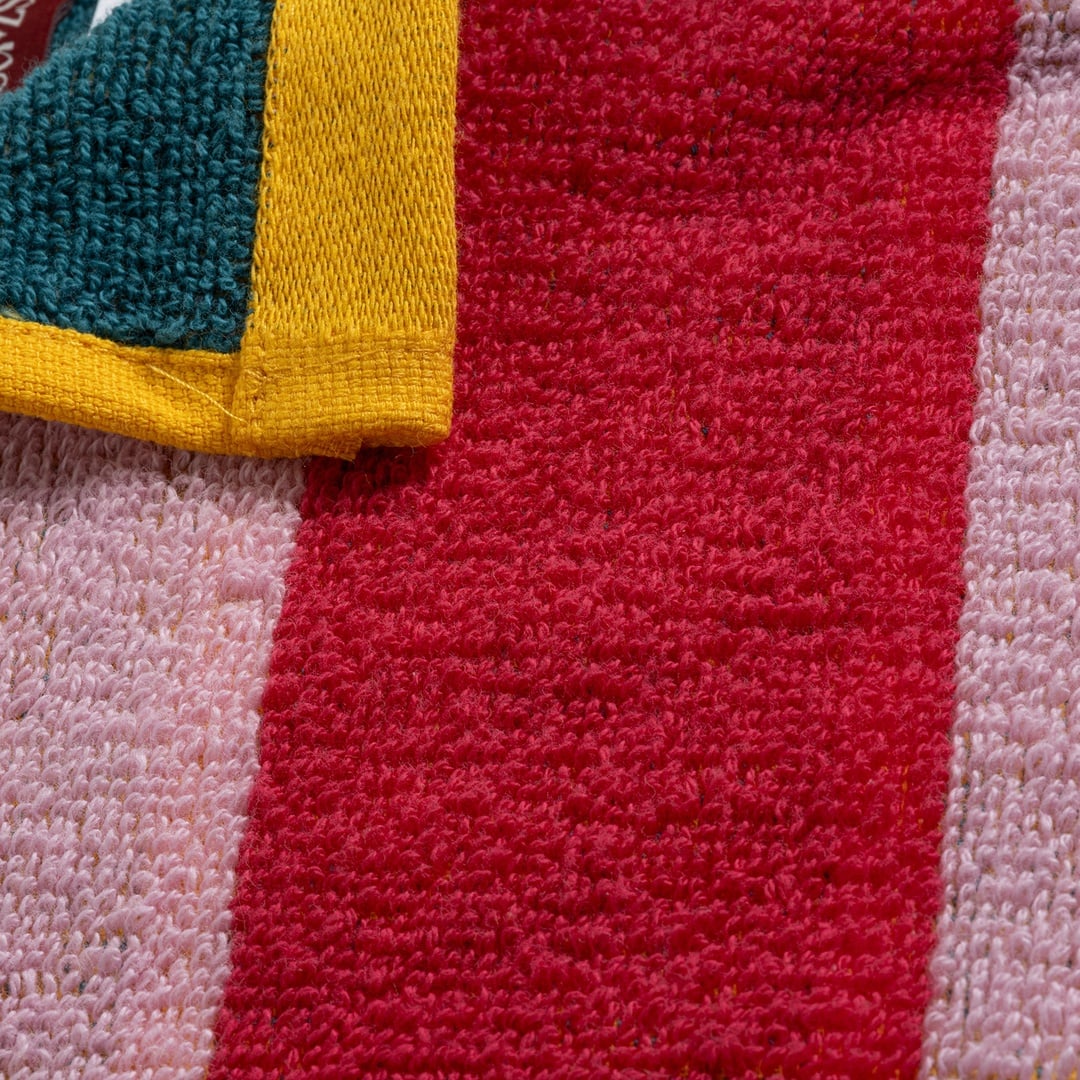 Ornaz İplik Boyalı Geniş Çizgili Pamuk %100 Pamuk El Havlusu 30x30 Cm Pembe - Yeşil