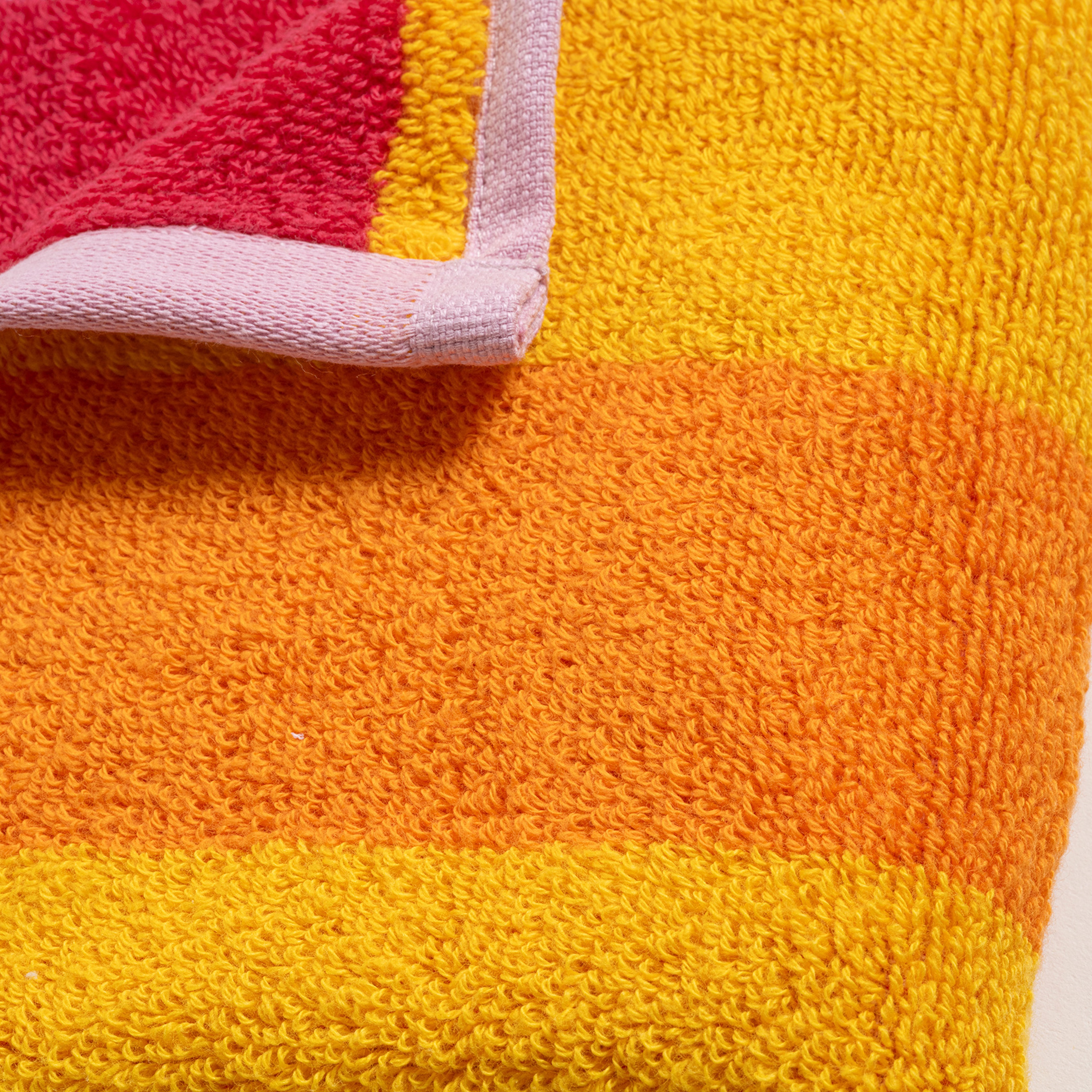 Ornaz İplik Boyalı Geniş Çizgili Pamuk %100 Pamuk El Havlusu 30x30 Cm Sarı - Pembe