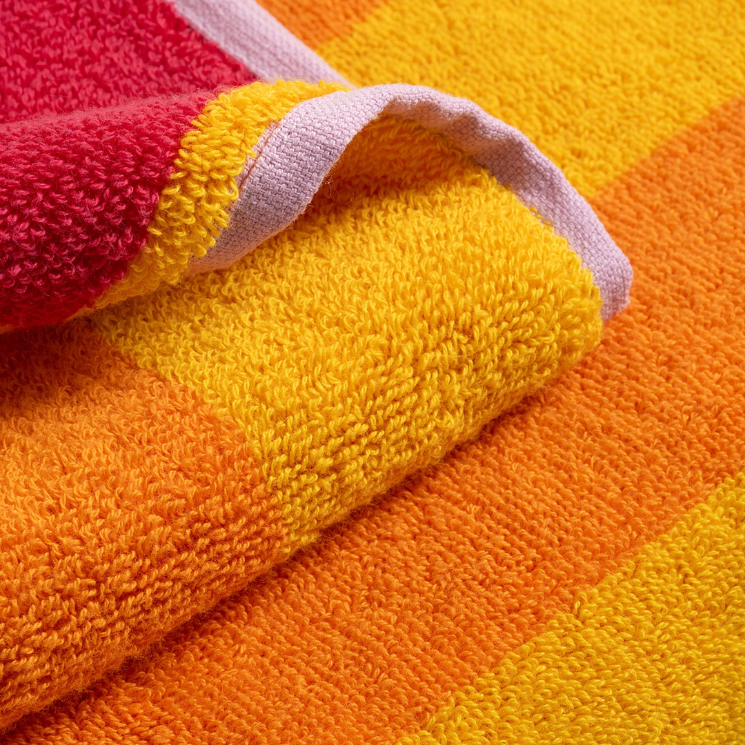 Ornaz İplik Boyalı Geniş Çizgili Pamuk %100 Pamuk El Havlusu 30x30 Cm Sarı - Pembe