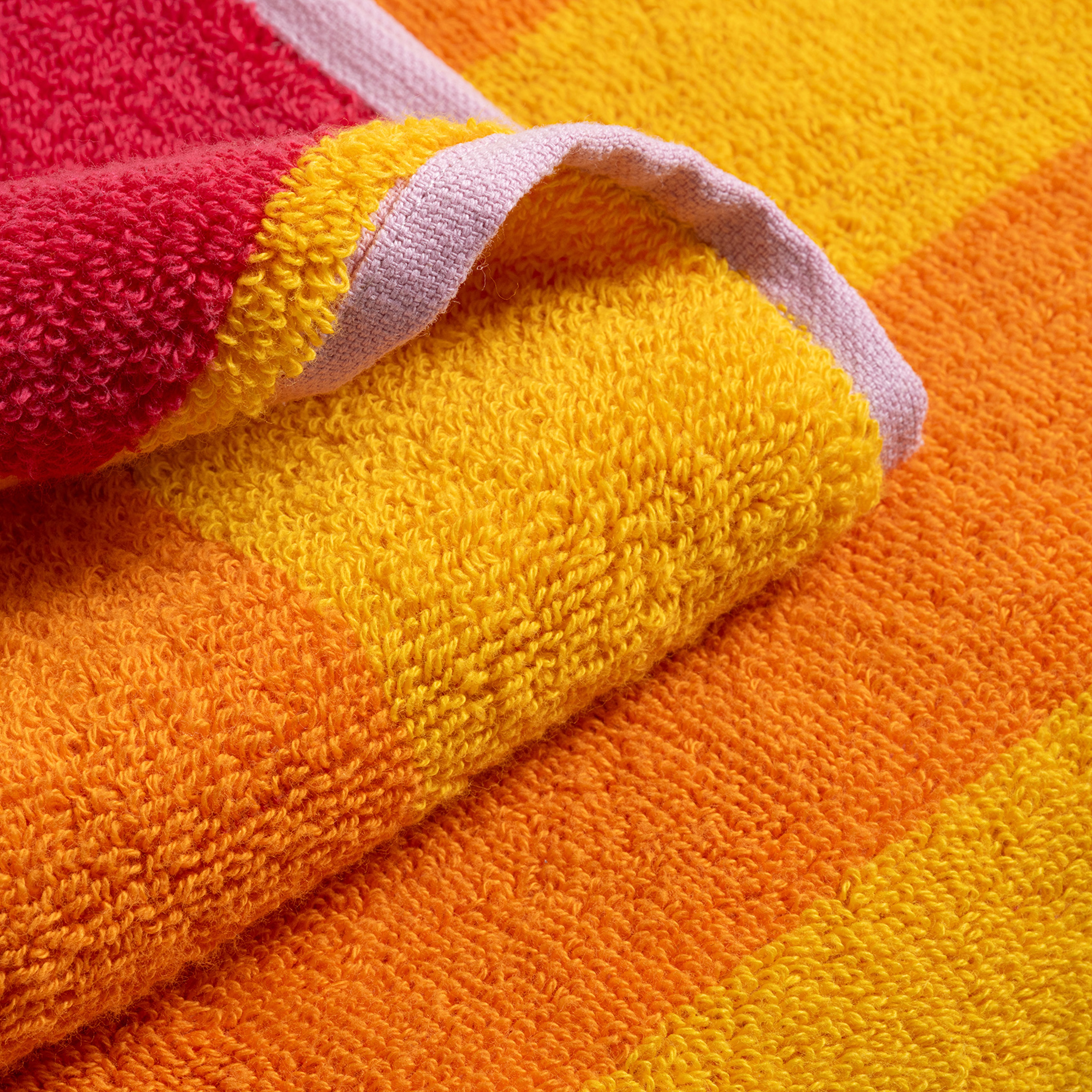 Ornaz İplik Boyalı Geniş Çizgili Pamuk %100 Pamuk El Havlusu 30x30 Cm Sarı - Pembe