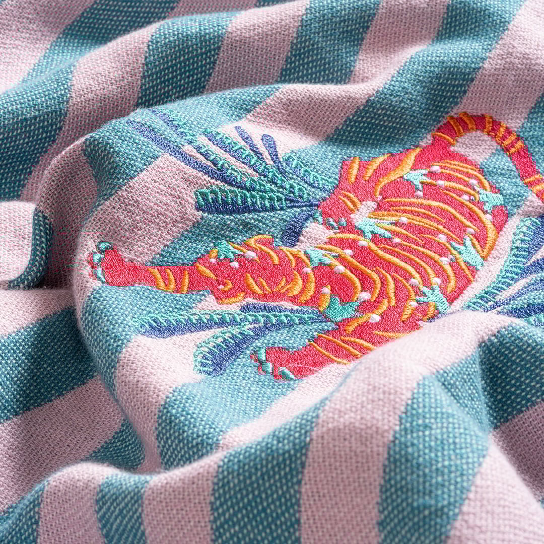 Baklan Nakışlı Pamuk Pamuklu Peştamal 90x170 Cm Pembe - Yeşil