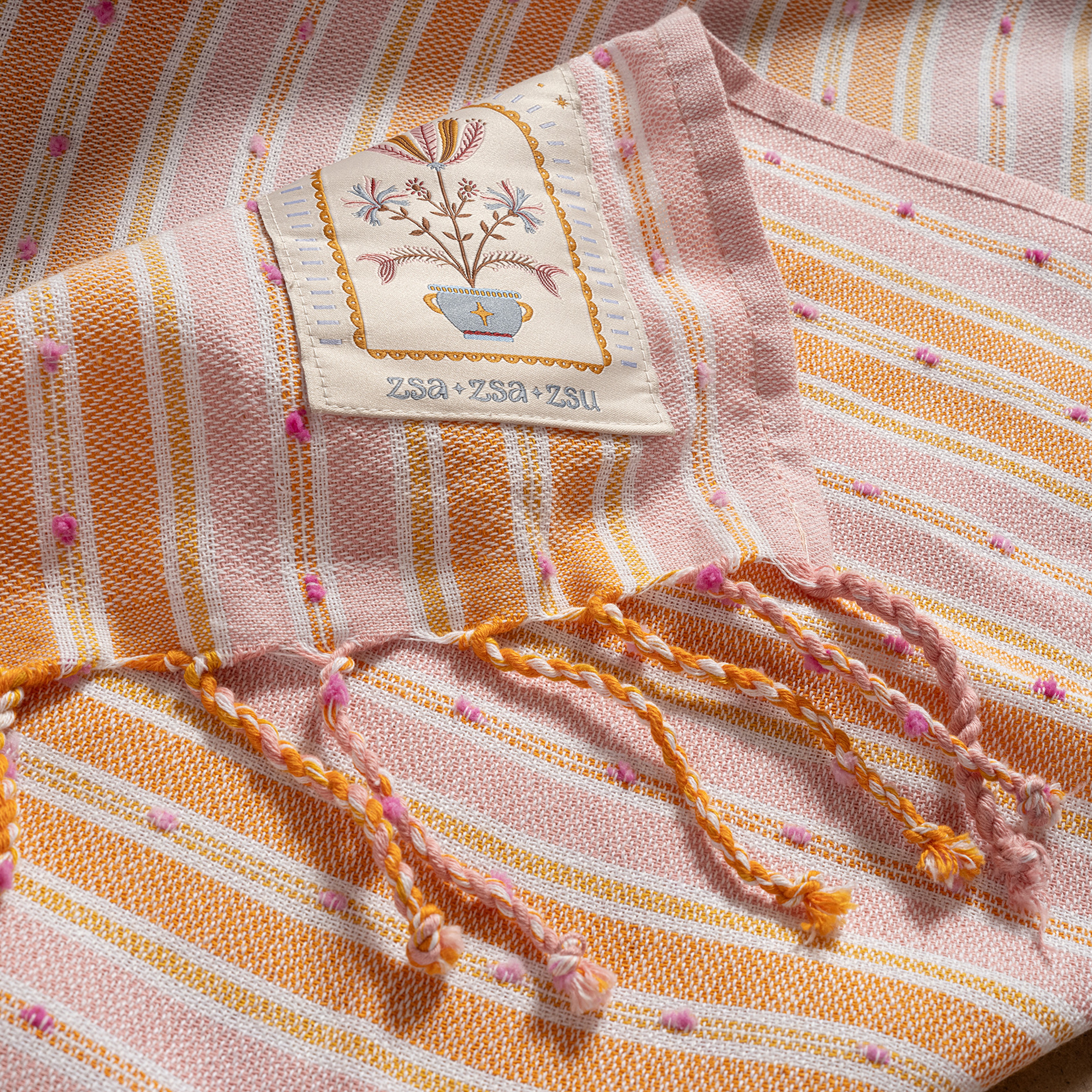 Baklan İplik Boyalı Çizgili Pamuk %100 Pamuk Peştamal 90x170 Cm Turuncu