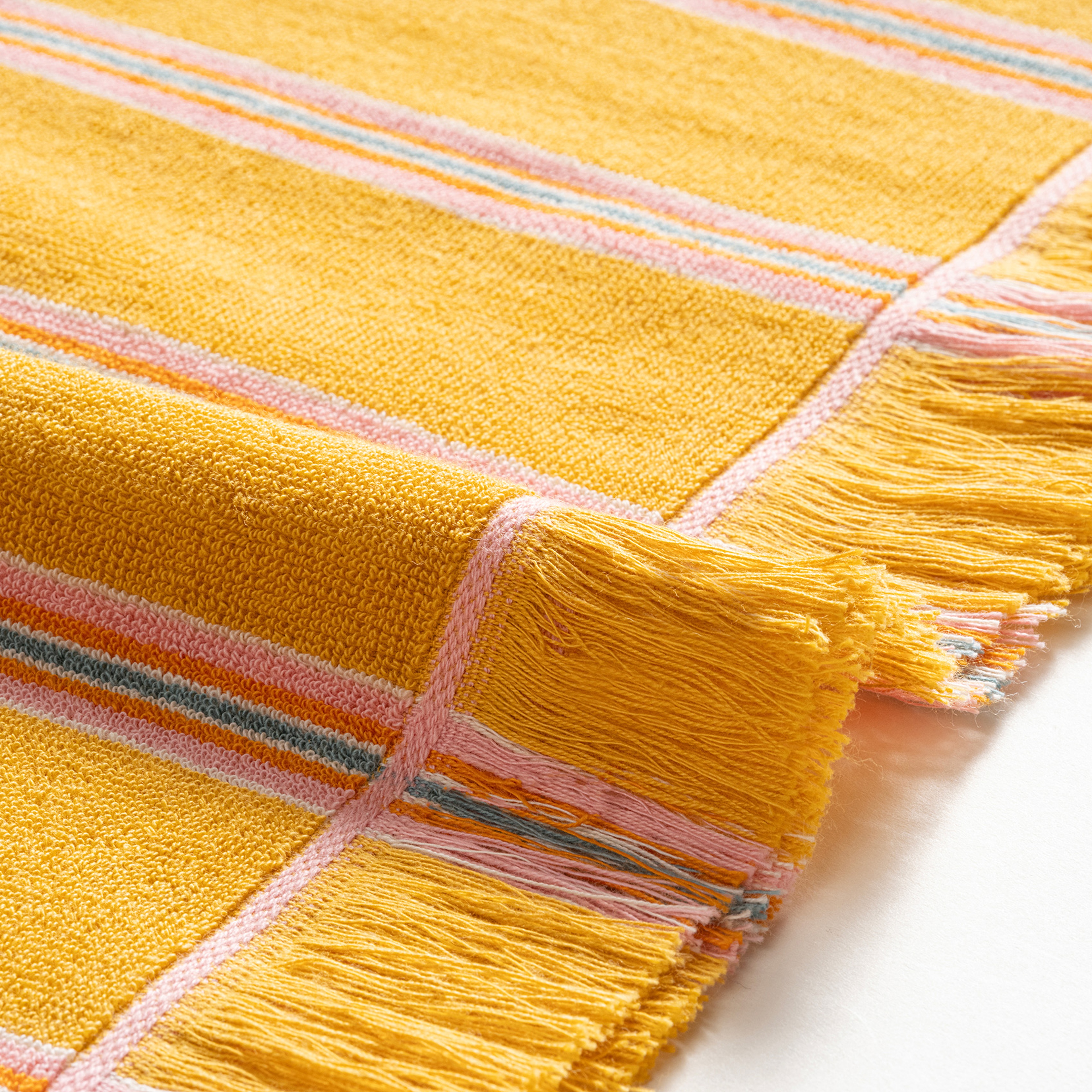 Vıseu Saçaklı Jakarlı Çizgili Pamuk %100 Pamuk Plaj Havlusu 90x150 Cm Sarı