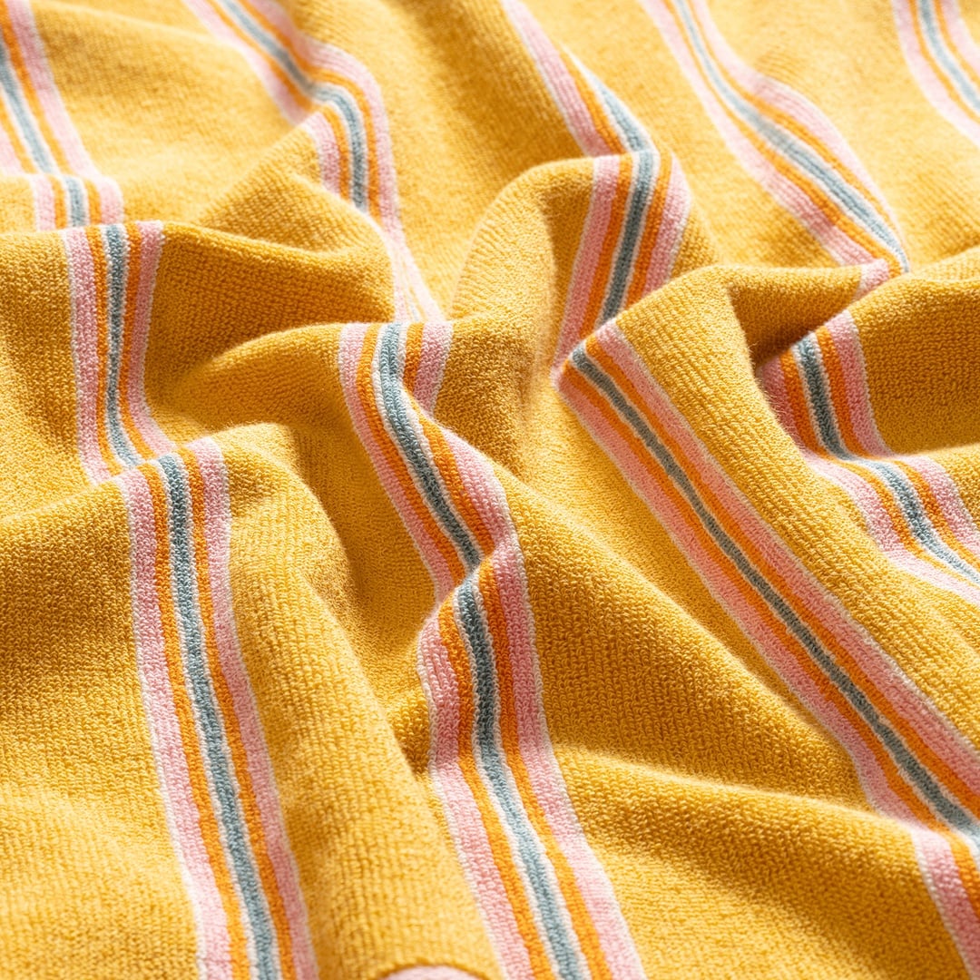 Vıseu Saçaklı Jakarlı Çizgili Pamuk %100 Pamuk Plaj Havlusu 90x150 Cm Sarı