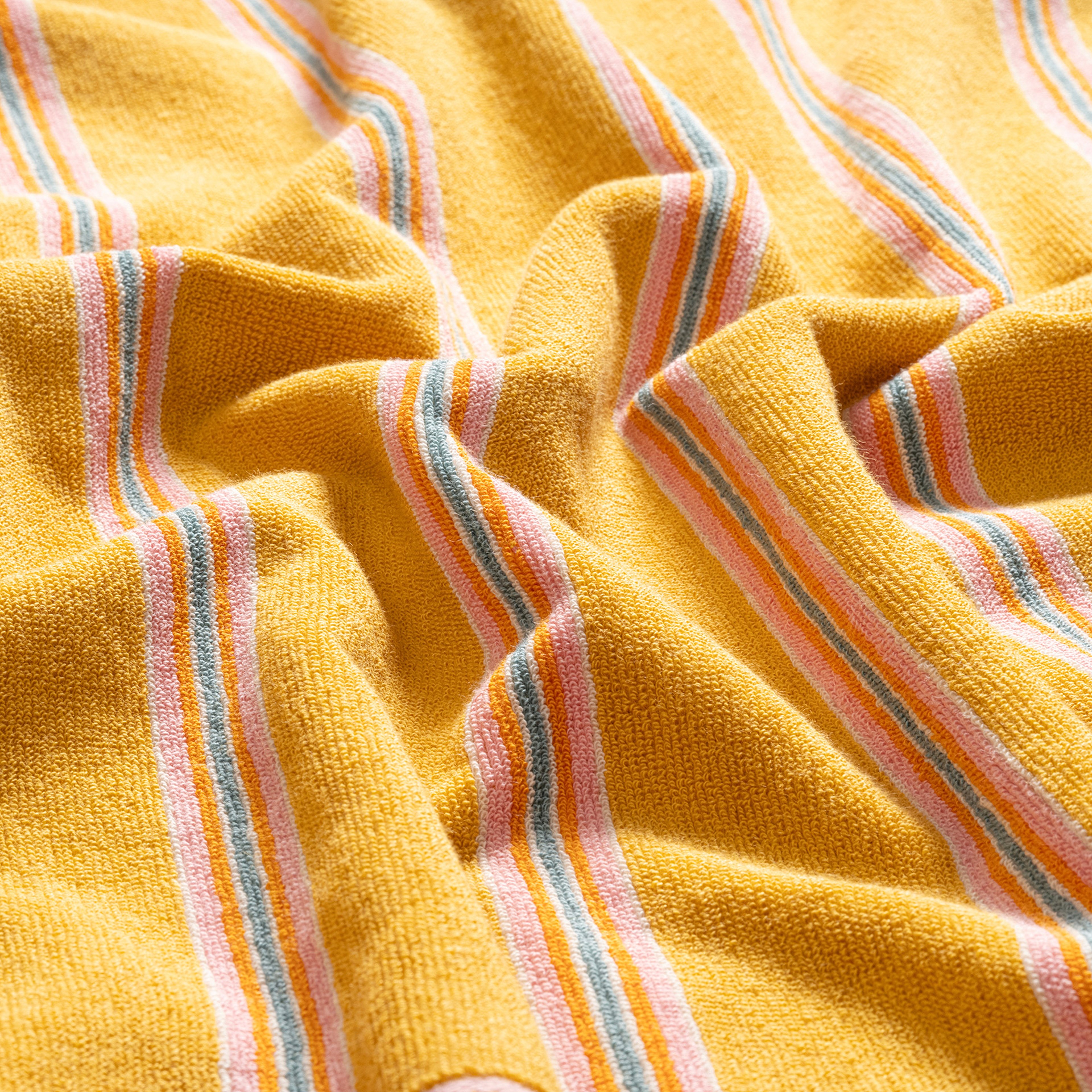 Vıseu Saçaklı Jakarlı Çizgili Pamuk %100 Pamuk Plaj Havlusu 90x150 Cm Sarı