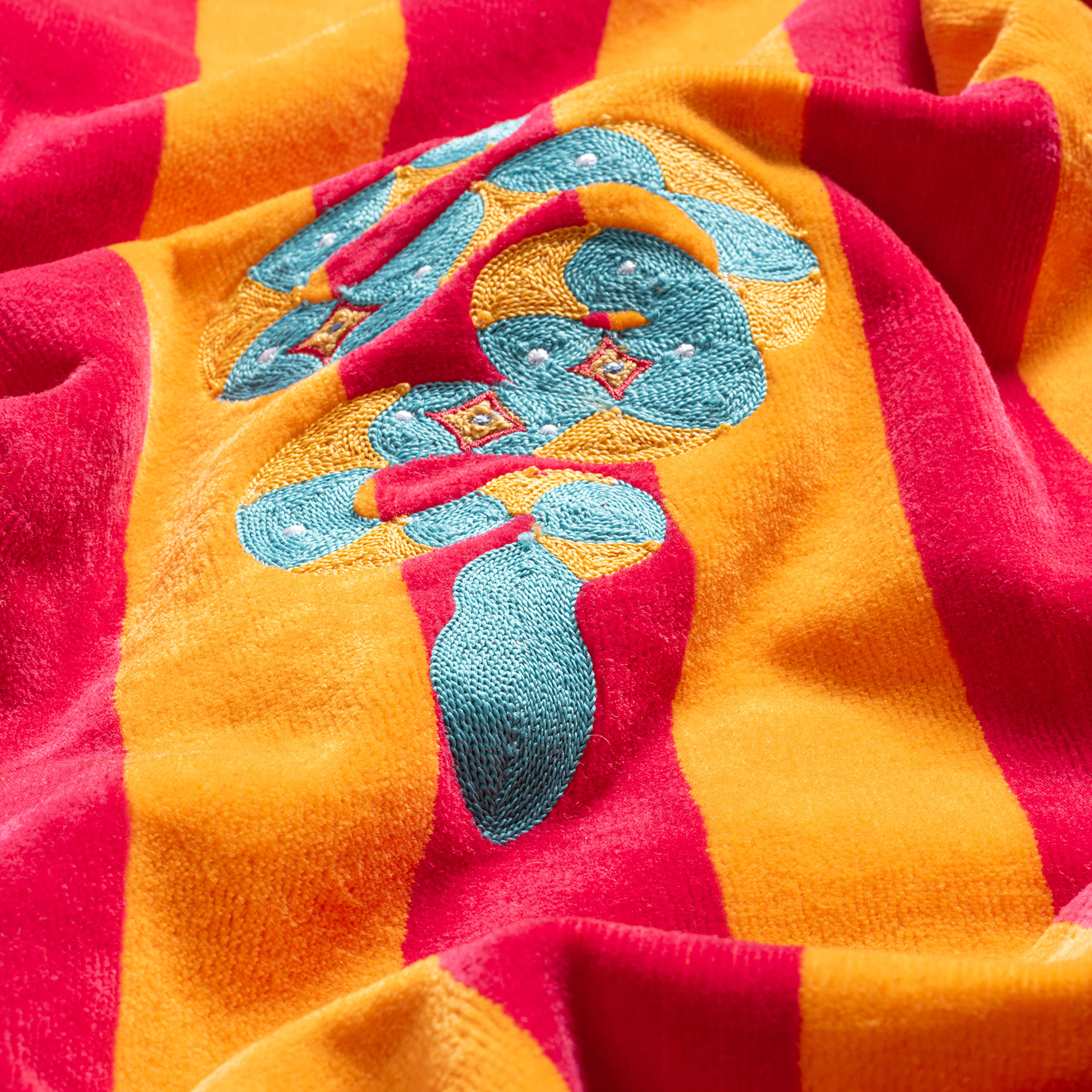 Tabea Nakışlı Kadife Pamuk %100 Pamuk Plaj Havlusu 90x180 Cm Turuncu - Fuşya