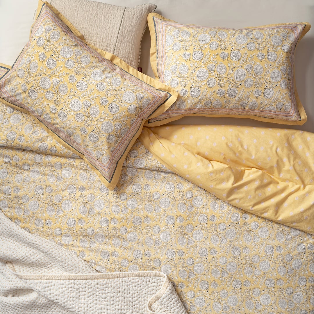 Lahor Yıkamalı 200 Tc Percale Kıng Sıze Pamuk %100 Pamuk Nevresim Seti 240x220 Cm Sarı