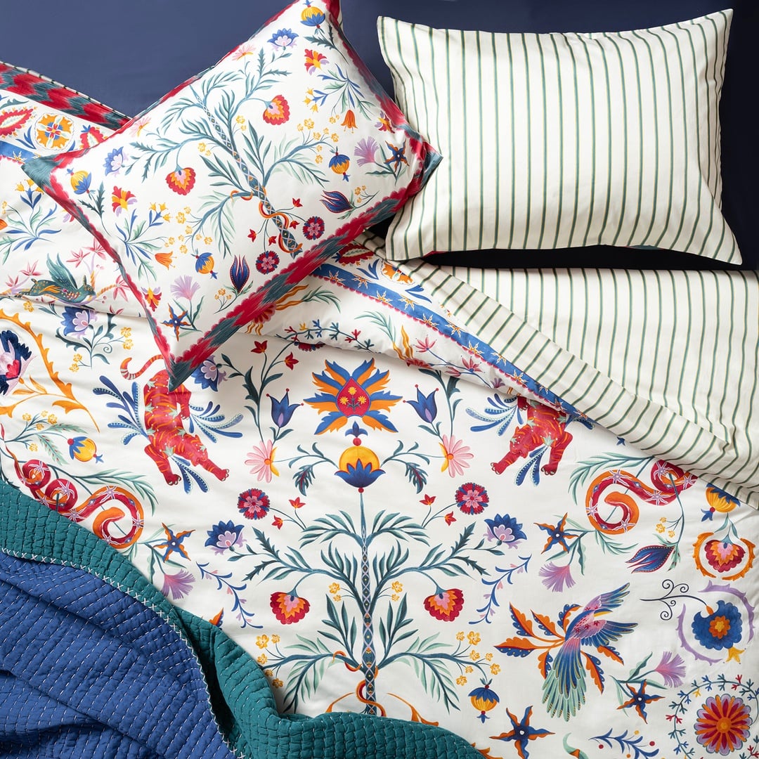 Lahor Nakışlı Baskılı 300 Tc Saten Çift Kişilik Pamuk Saten %100 Pamuk Nevresim Seti 200x220 Cm Renkli