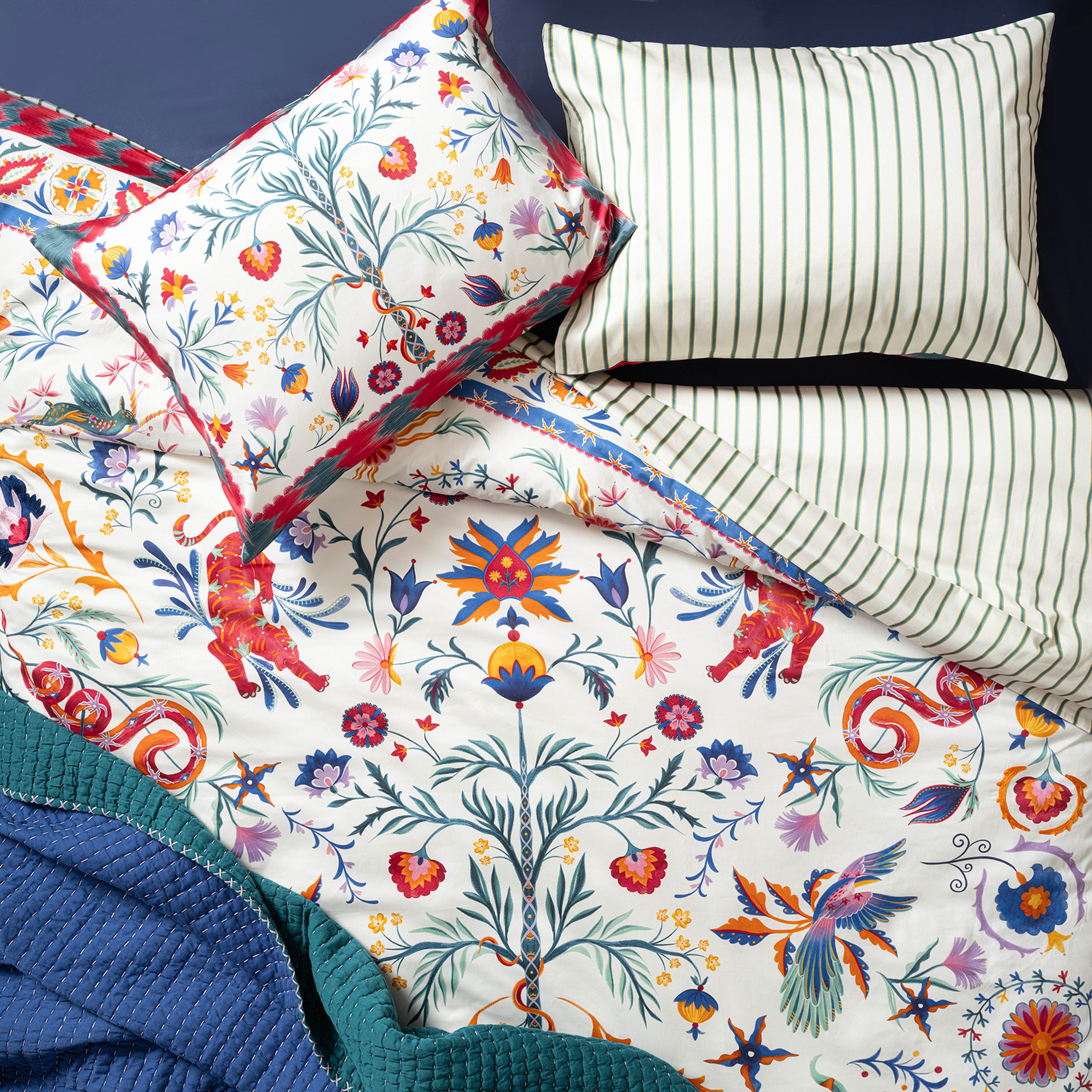 Lahor Nakışlı Baskılı 300 Tc Saten Kıng Sıze Pamuk Saten %100 Pamuk Nevresim Seti 240x220 Cm Renkli
