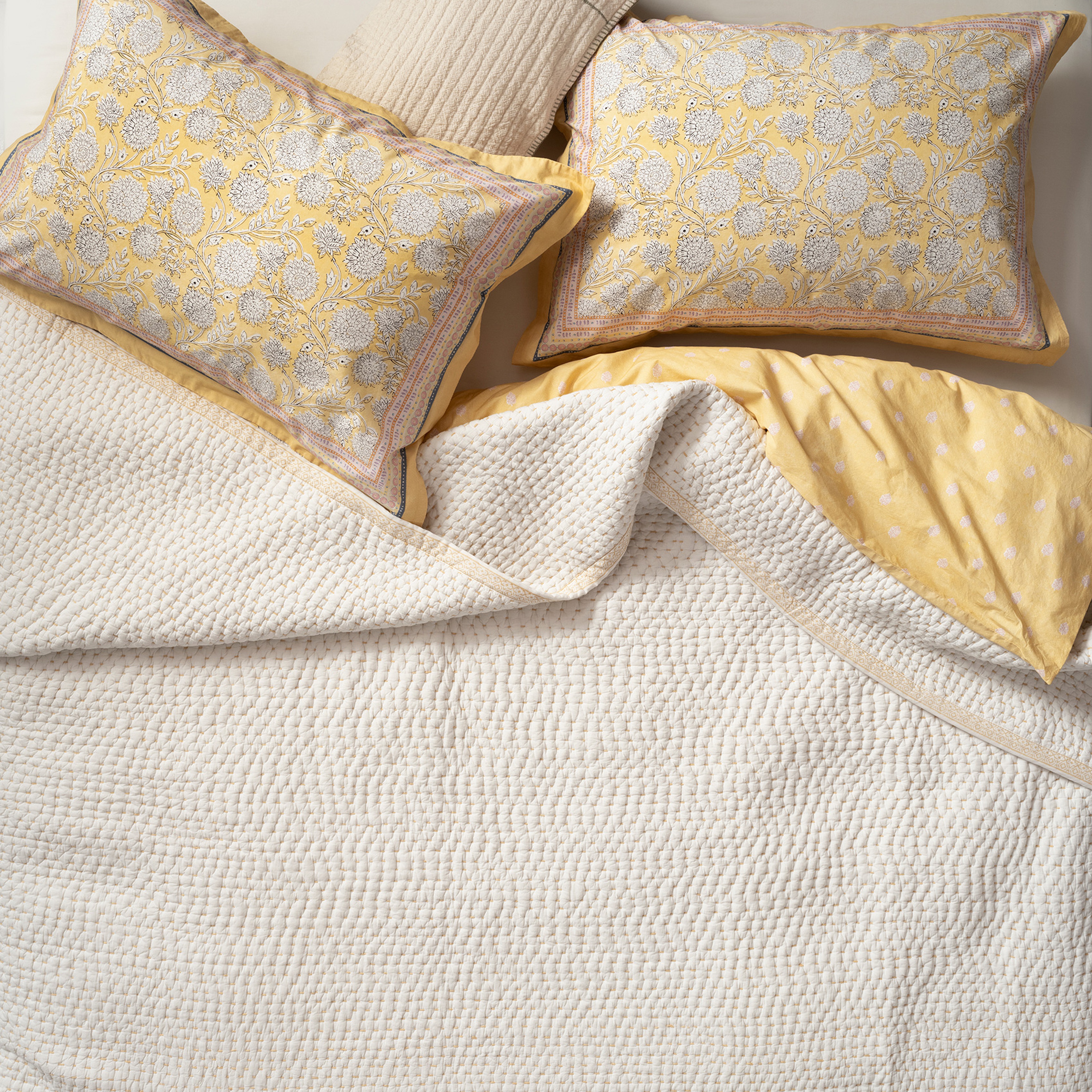 Uttar El Baskısı Tek Kişilik Pamuk %100 Pamuk Yatak Örtüsü 160x240 Cm Ekru - Turuncu