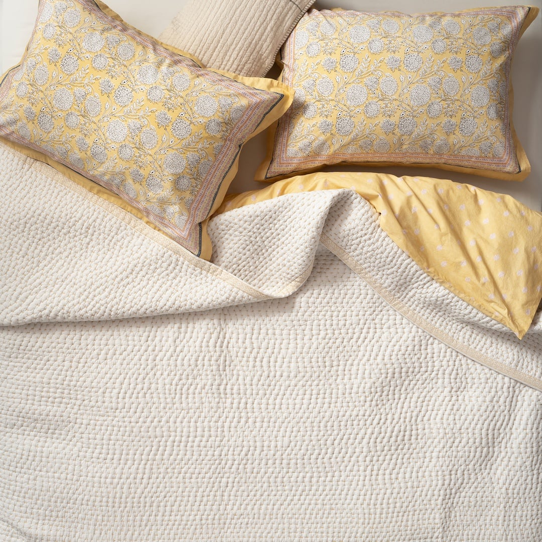 Uttar El Baskısı Çift Kişilik Pamuk %100 Pamuk Yatak Örtüsü 240x260 Cm Ekru - Turuncu