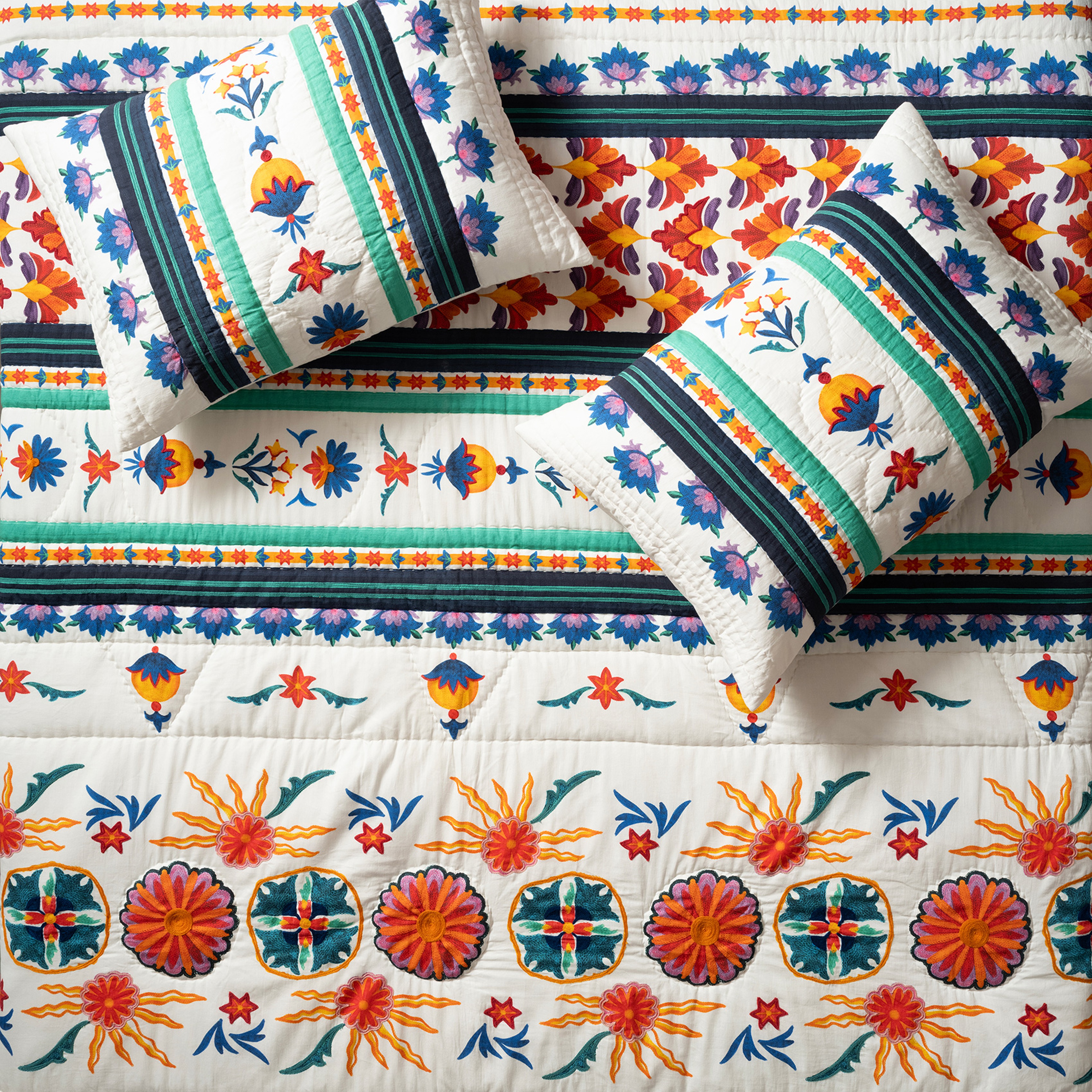 Uttar Nakışlı Çift Kişilik Pamuk %100 Pamuk Yatak Örtüsü Seti 240x260 Cm Renkli