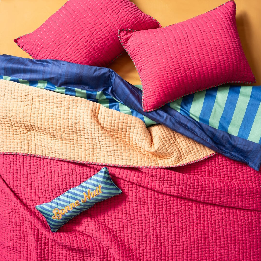 Okhla El İşi Kıng Sıze Pamuk Saten Pamuk Saten Yatak Örtüsü Seti 260x280 Cm Fuşya-somon