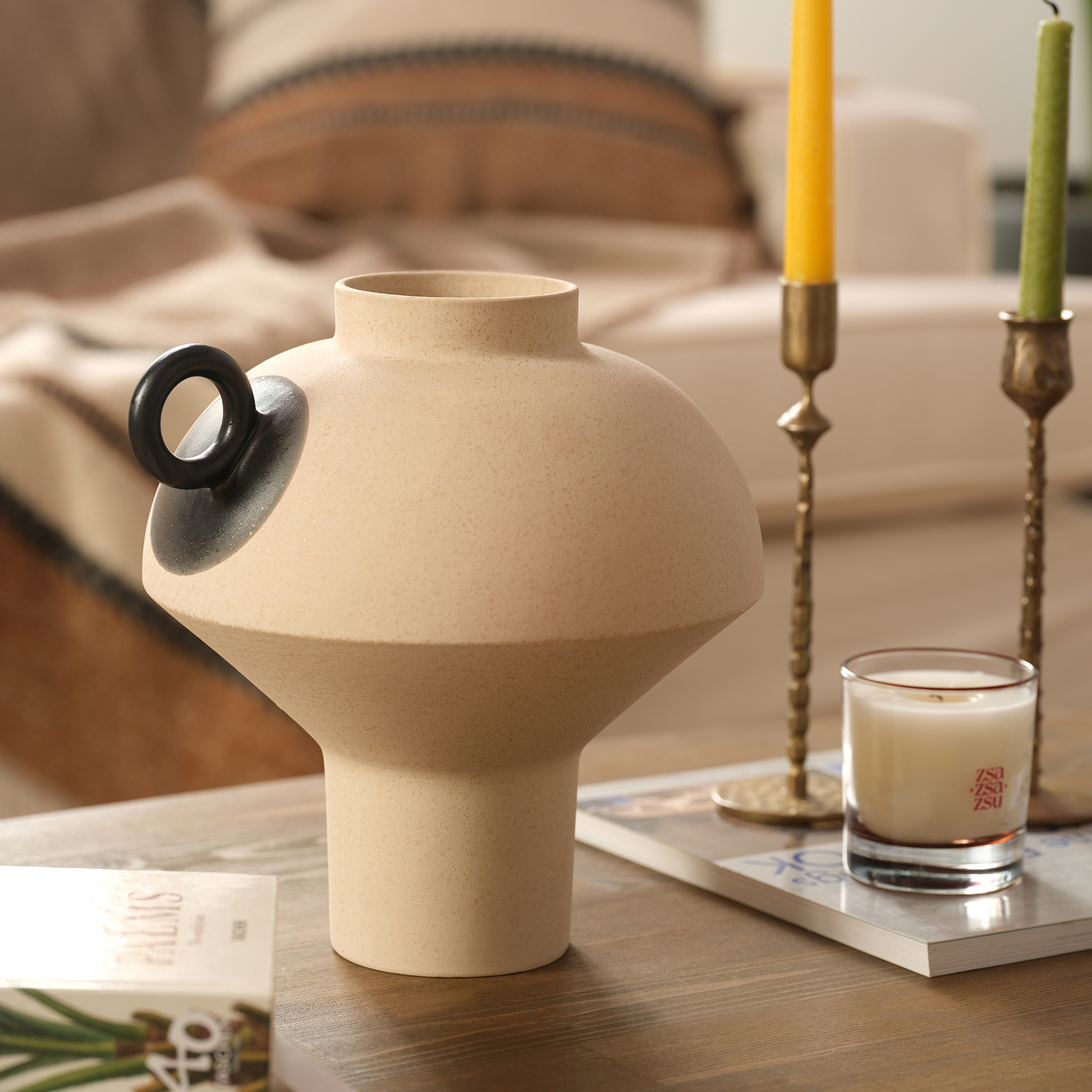 Lızbon Earthenware Vazo 28x25x27 Cm Bej